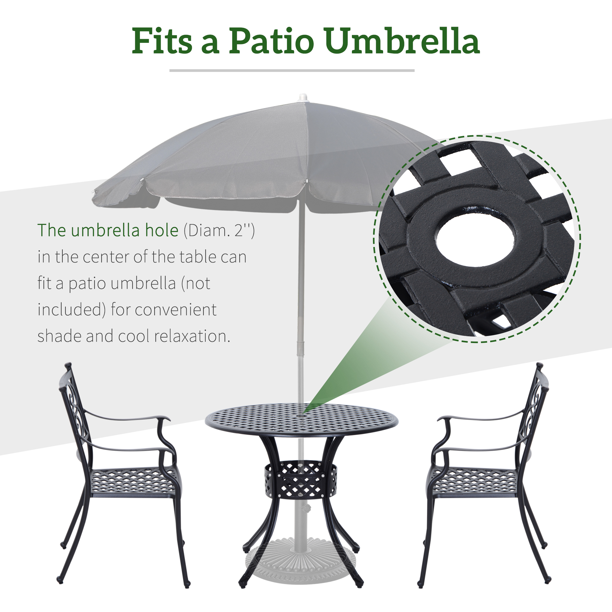  33" Patio Dining Table Round Cast Aluminium Outdoor Bistro Table with Umbrella Hole - Black
