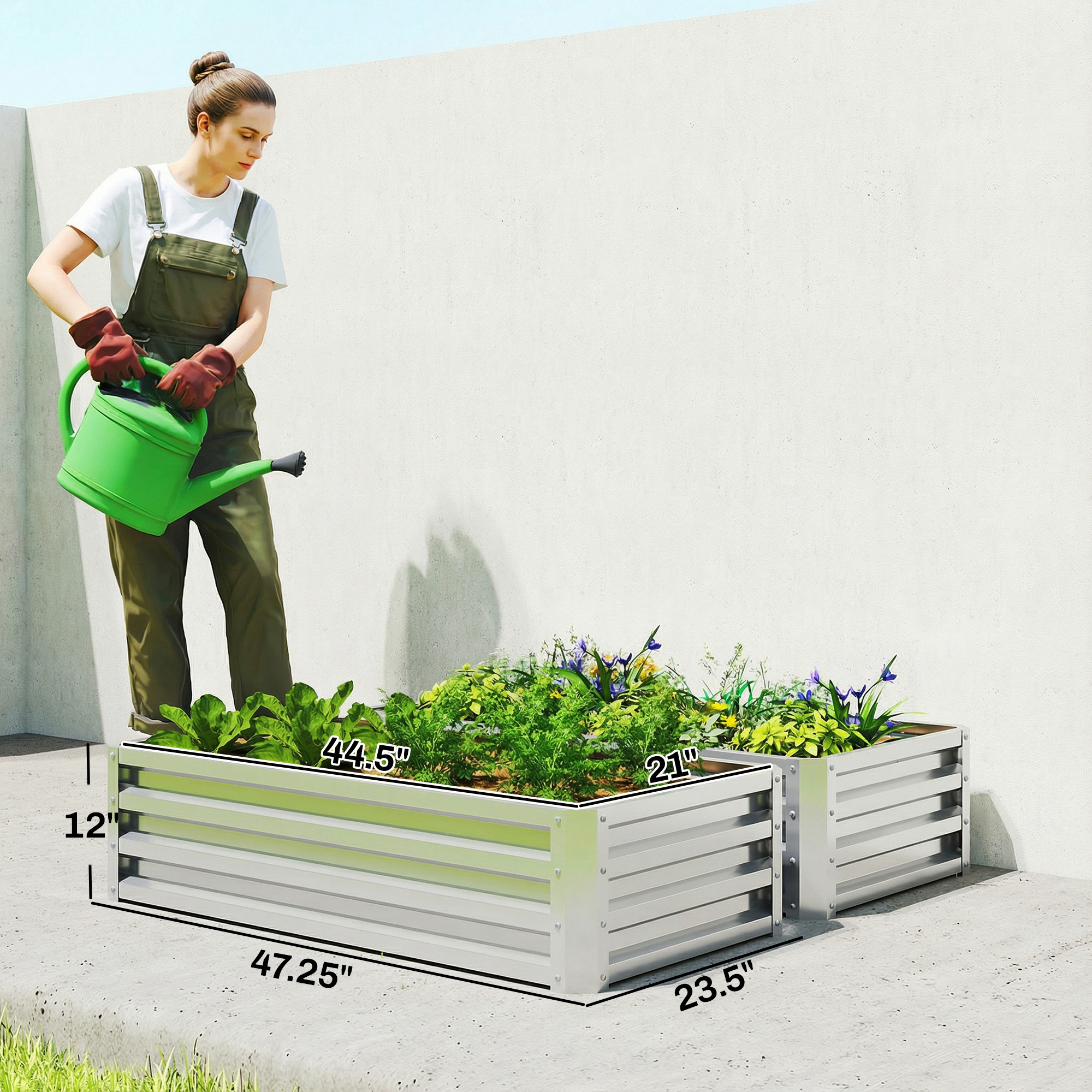  Galvanized Raised Garden Bed, 4' x 2' x 1' Metal Planter Box, for Growing Vegetables, Flowers, Herbs, Succulents, Silver