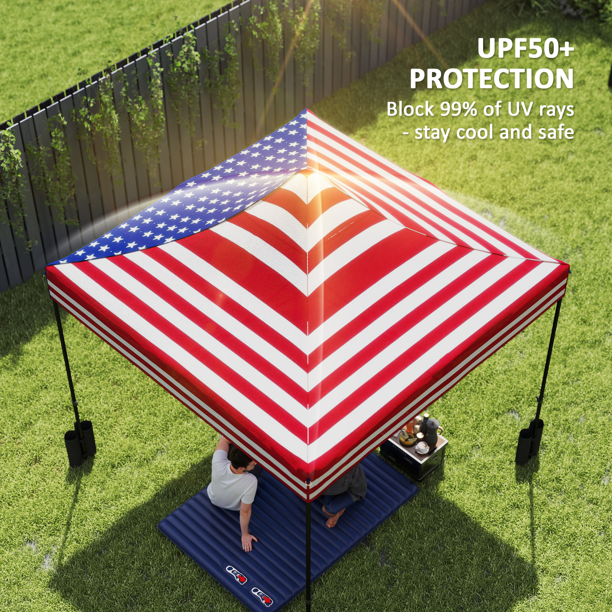  10' x 10' Replacement Canopy Top for Pop Up Canopy Tent with 4 Sand Bags, UPF50+ Protection, American Flag