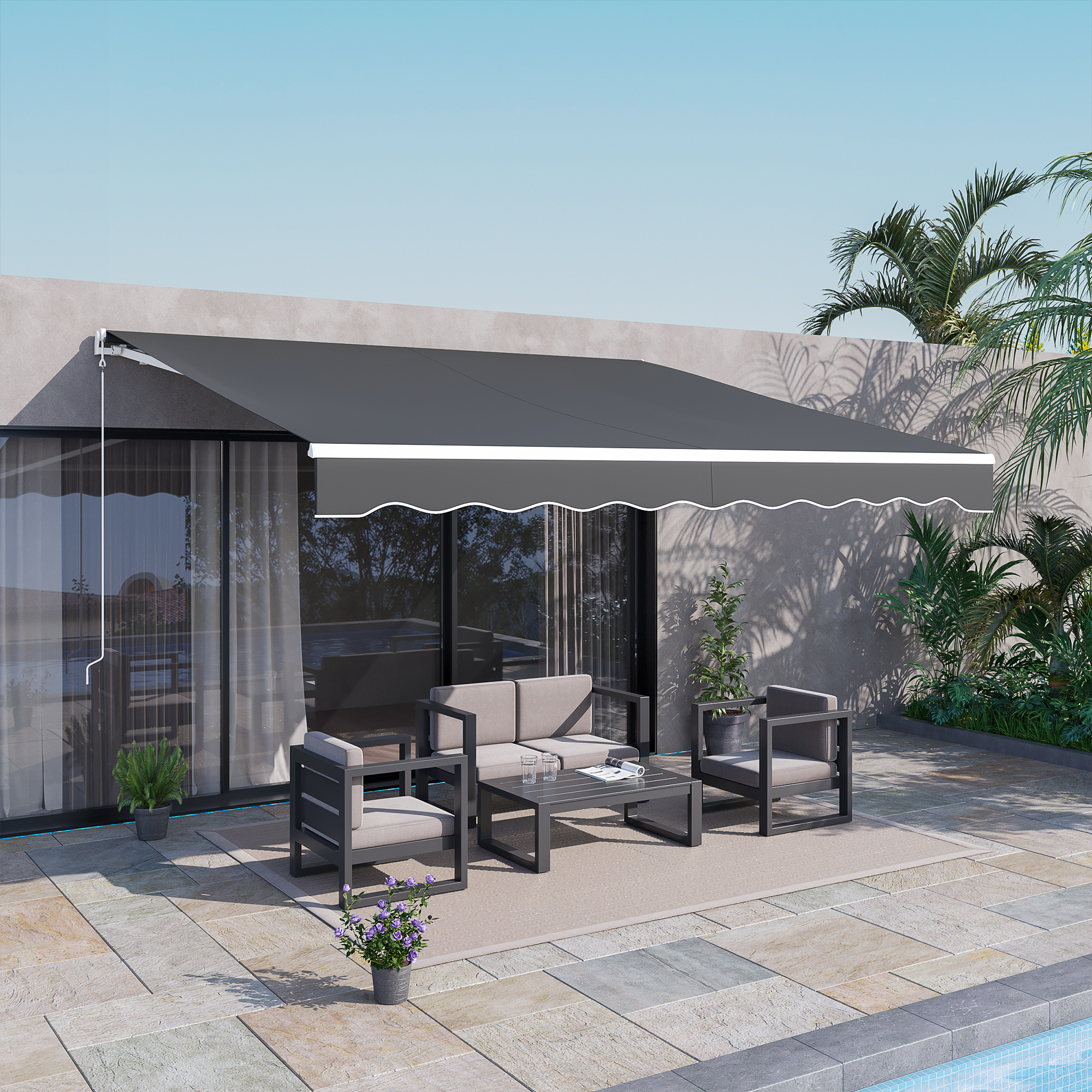 12 x 10 Electric Retractable Awning, Sun Shade Shelter with Remote Controller and Crank Handle for Deck, Black