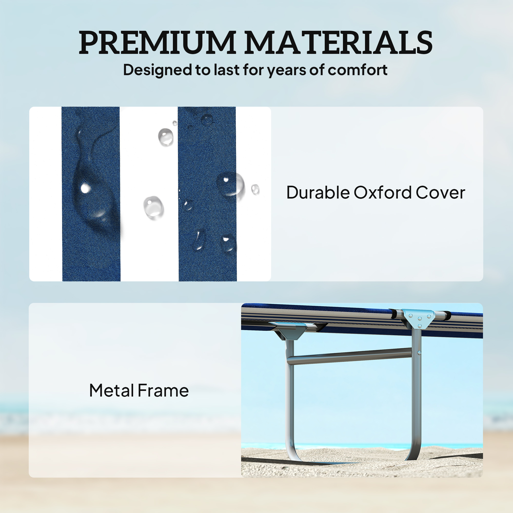  Outdoor Pool Chaise Lounge Chair, Folding Tanning Chair with Sun Shade, Blue and White