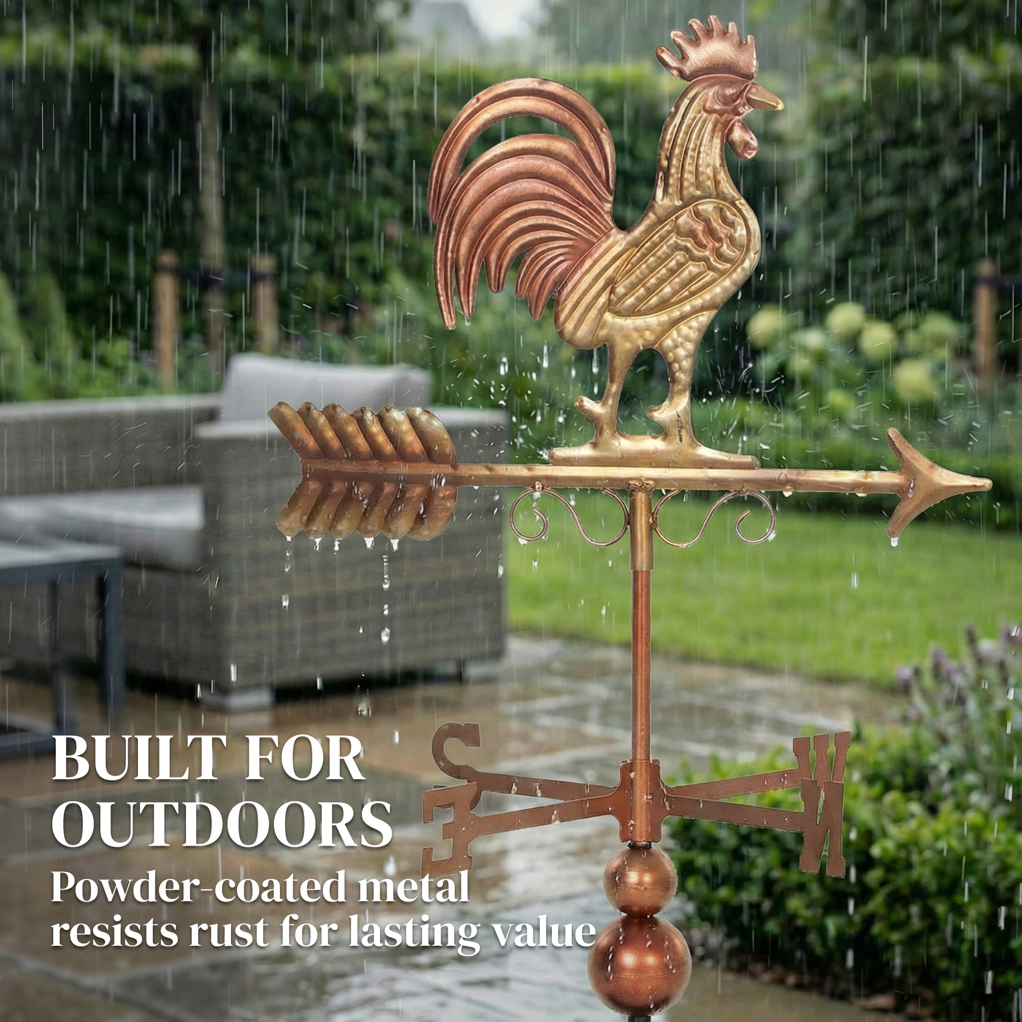  Metal Rooster Weathervane, Roof Mount Wind Direction Indicator, Outdoor Weather Vanes