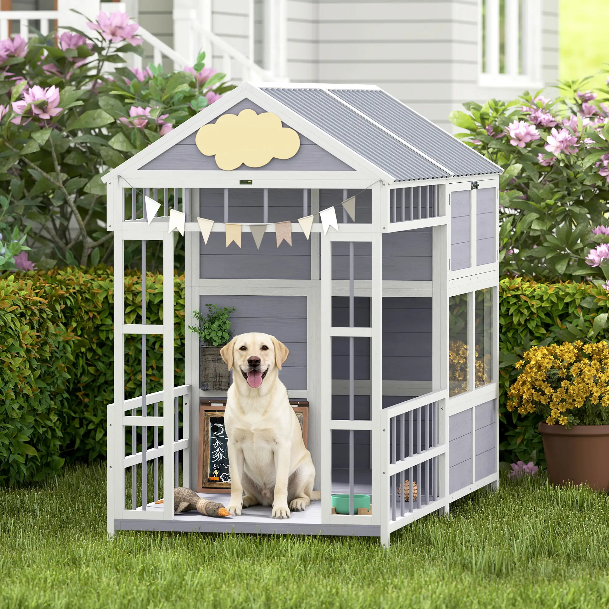 79"L Large Dog House Outdoor, Wooden Kennel