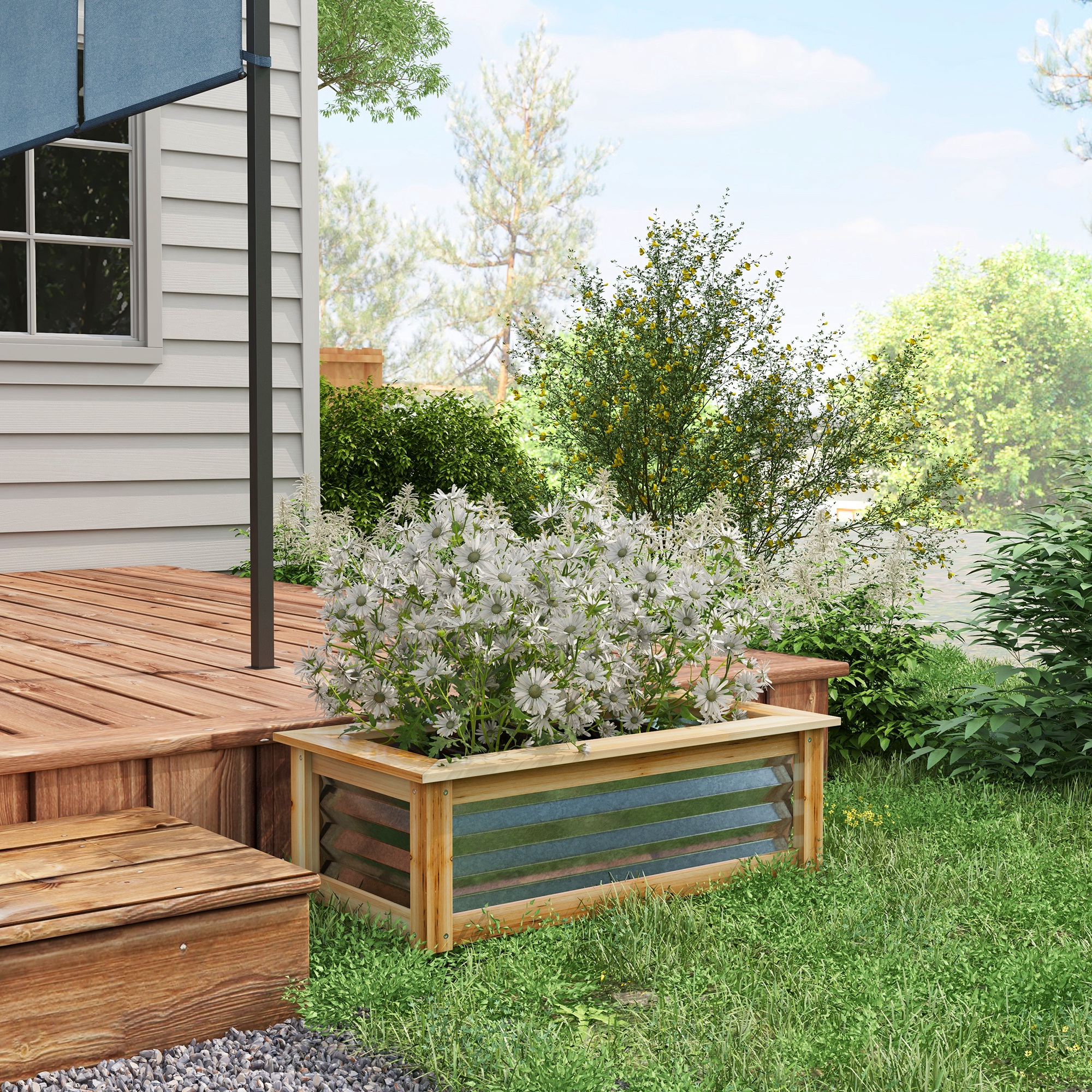  Raised Garden Bed, Planter Box, Metal and Wood Combined, for Growing Flowers, Herbs and Vegetables