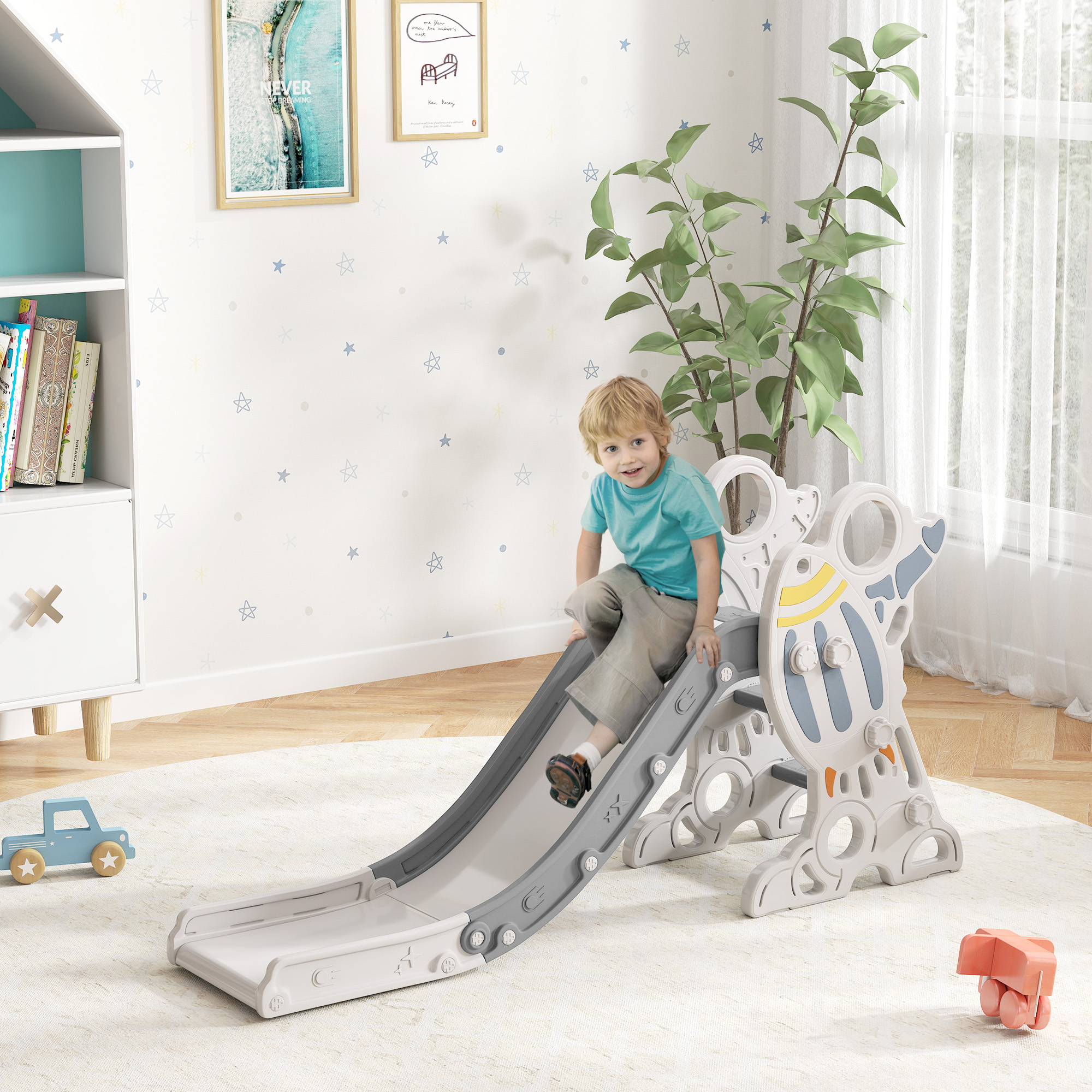 Kids Indoor Slide for Toddlers Ages 1.5-3, Small Toddler Slide, Space Toy Playset for Girls and Boys, Gray - Image 1