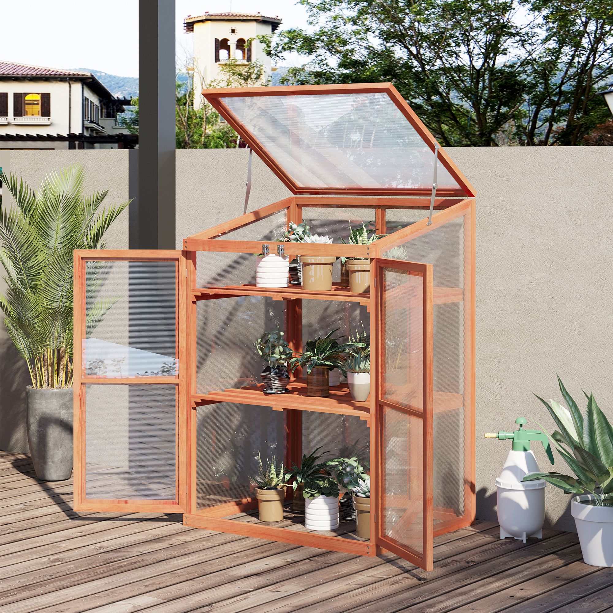  Wooden Cold Frame Greenhouse Small Mini Planter Box, 30" L x 24" W x 44" H, Natural - Image 1