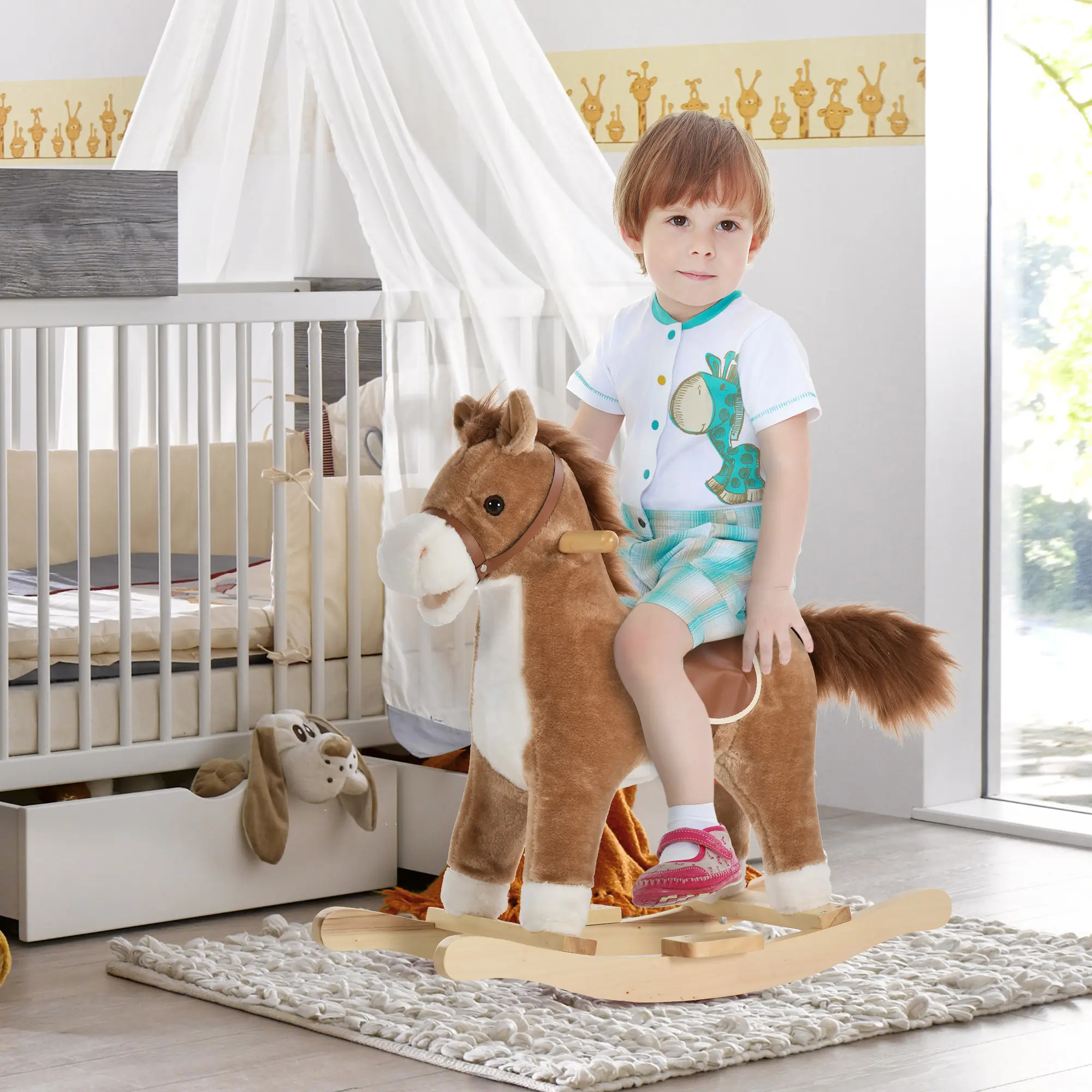 Rocking Horse Plush Animal on Wooden Rockers