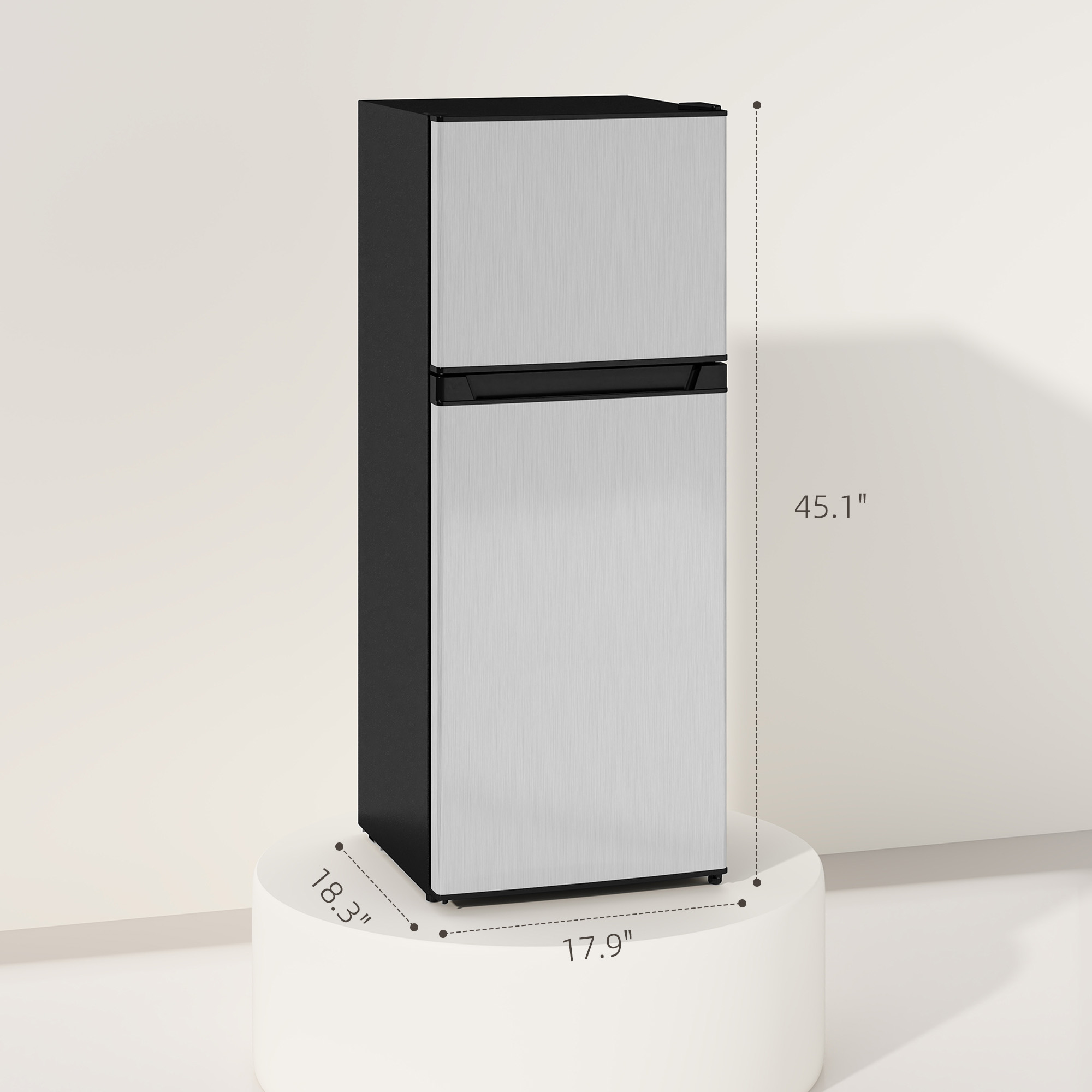  Small Fridge with Freezer, 4 Cu Ft Refrigerator with Reversible Doors, Silver