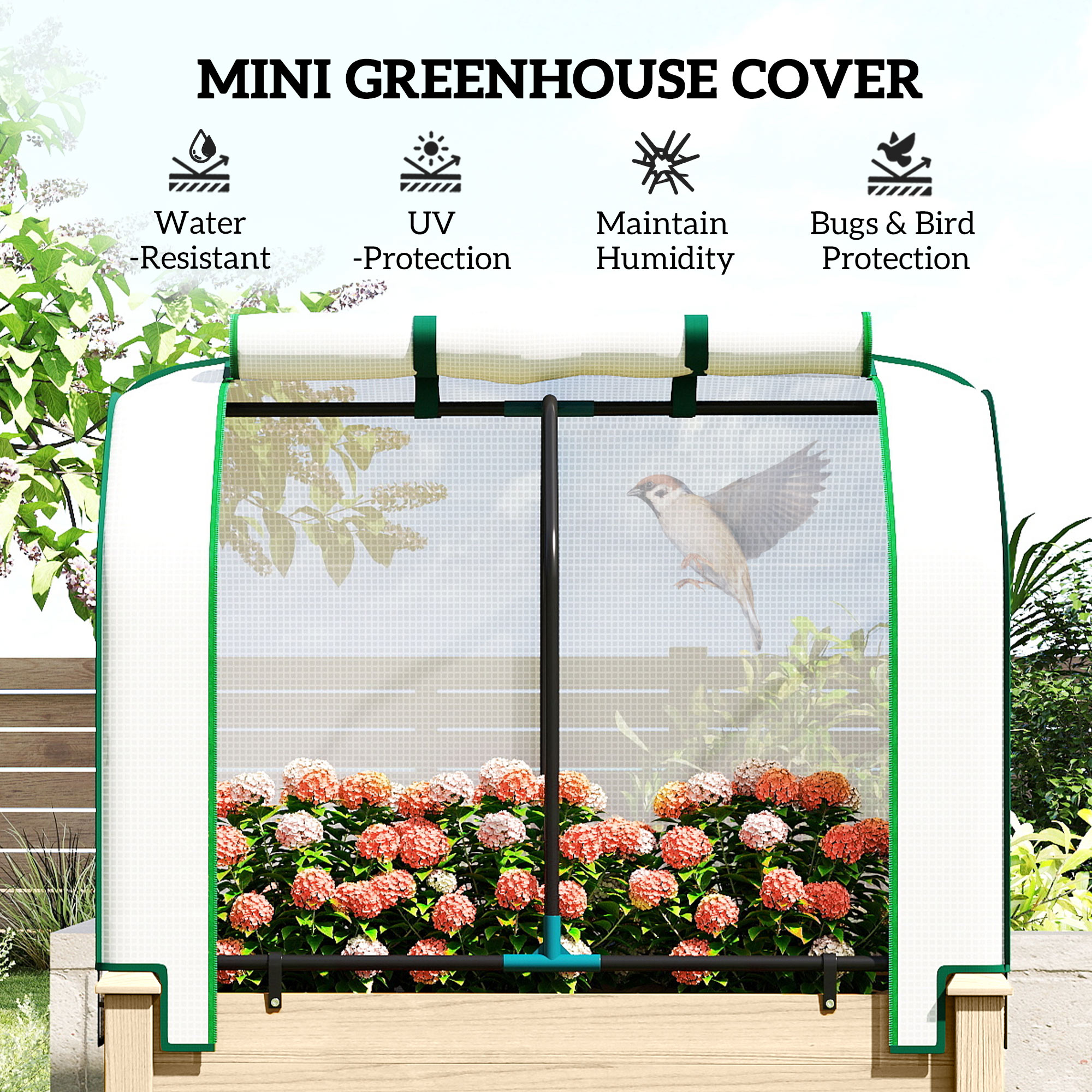  Raised Garden Bed with PE Greenhouse Cover Outdoor Planter Box for Herbs and Vegetables, 35 x 22 x 47 inch, Natural