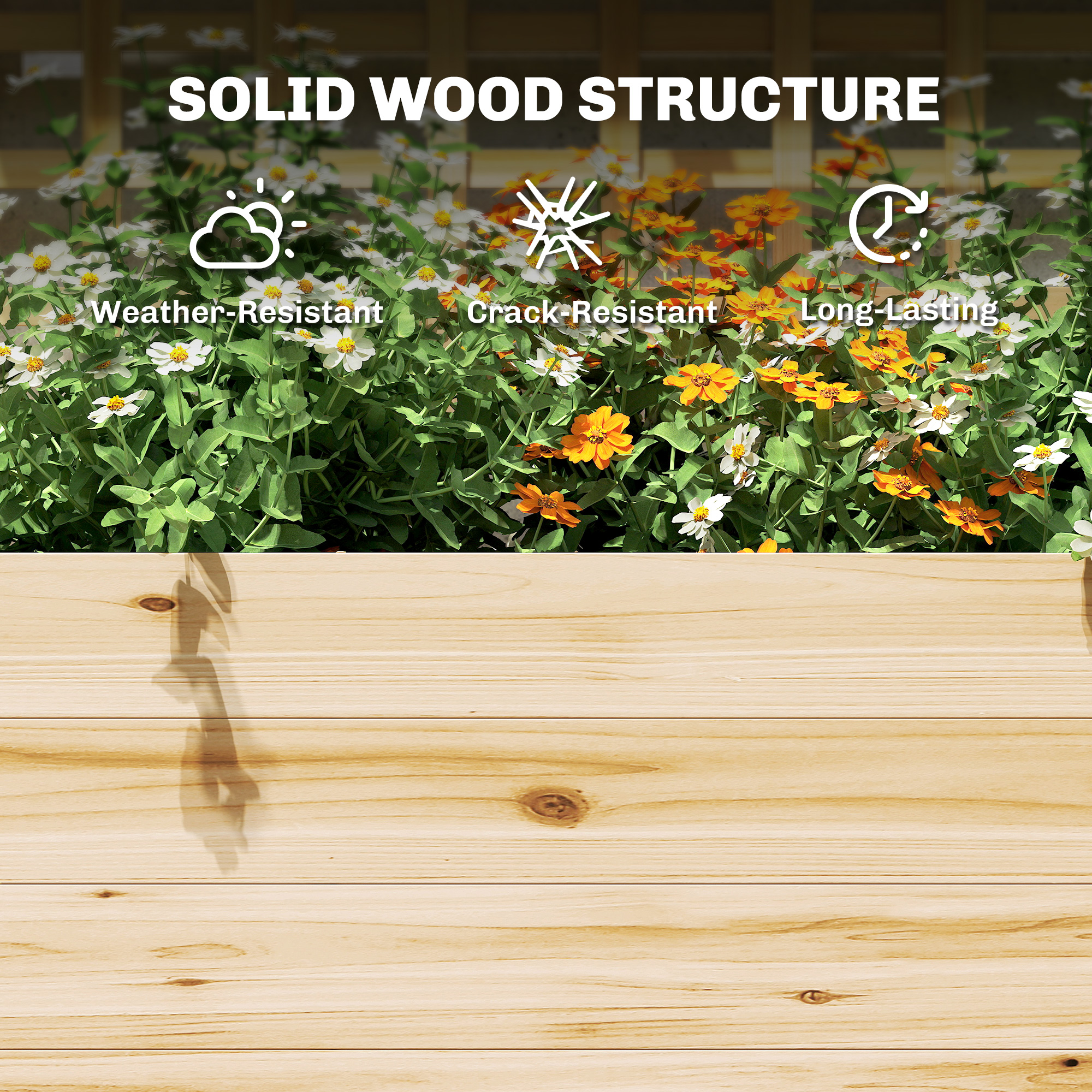  Wooden Raised Garden Bed with Trellis and Roof, Elevated Planter Box with 2 Shelves, Drainage Hole and Liner, Natural