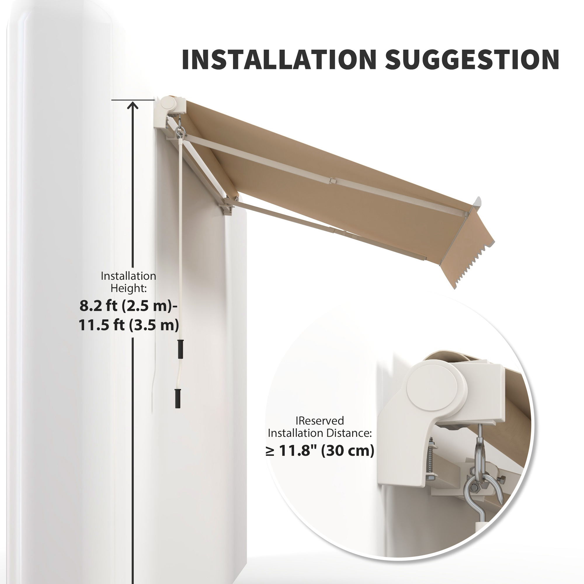 10' x 8' Retractable Awning, Patio Awnings, Sunshade Shelter w/ Manual Crank Handle, UV & Water-Resistant Fabric and Aluminum Frame for Deck, Balcony, Yard, Beige