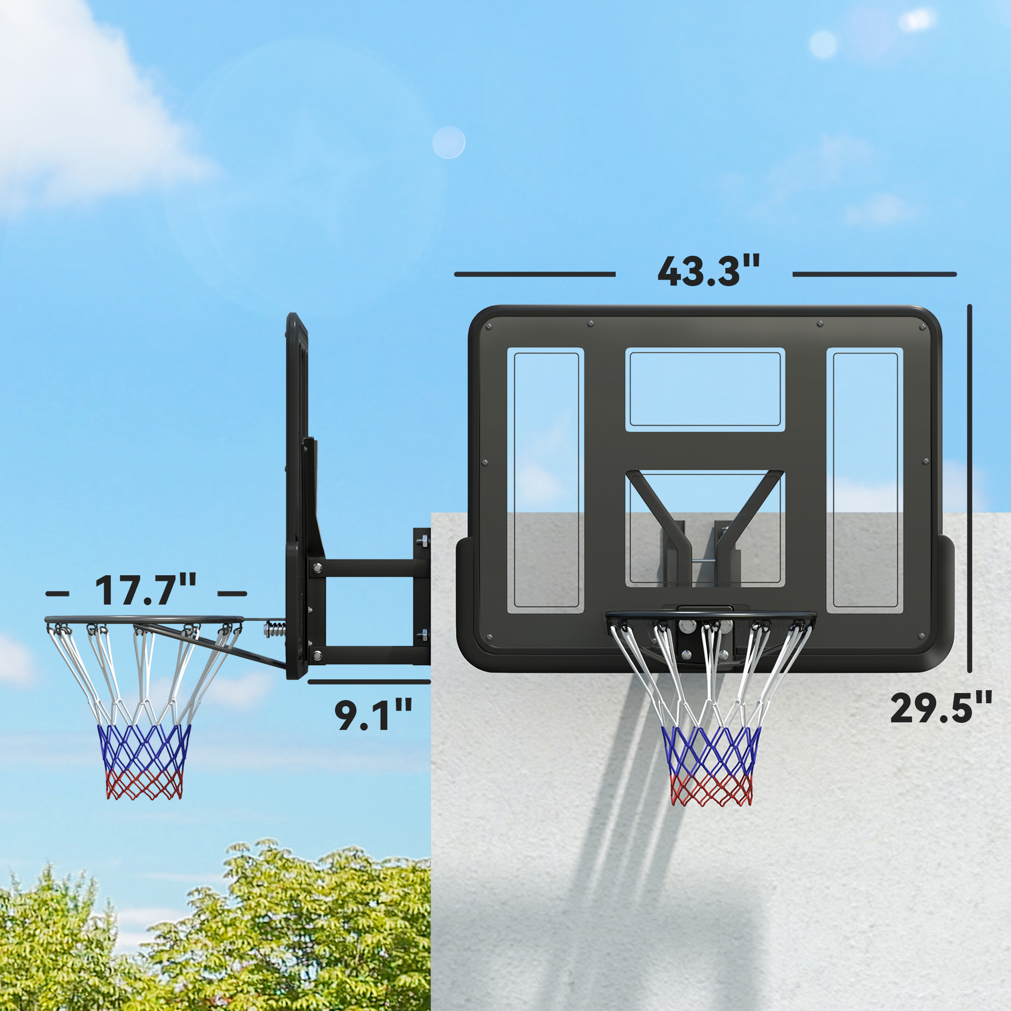Wall Mounted Basketball Hoop, Basketball Goal Combo Kit with 43" Reinforced... 2
