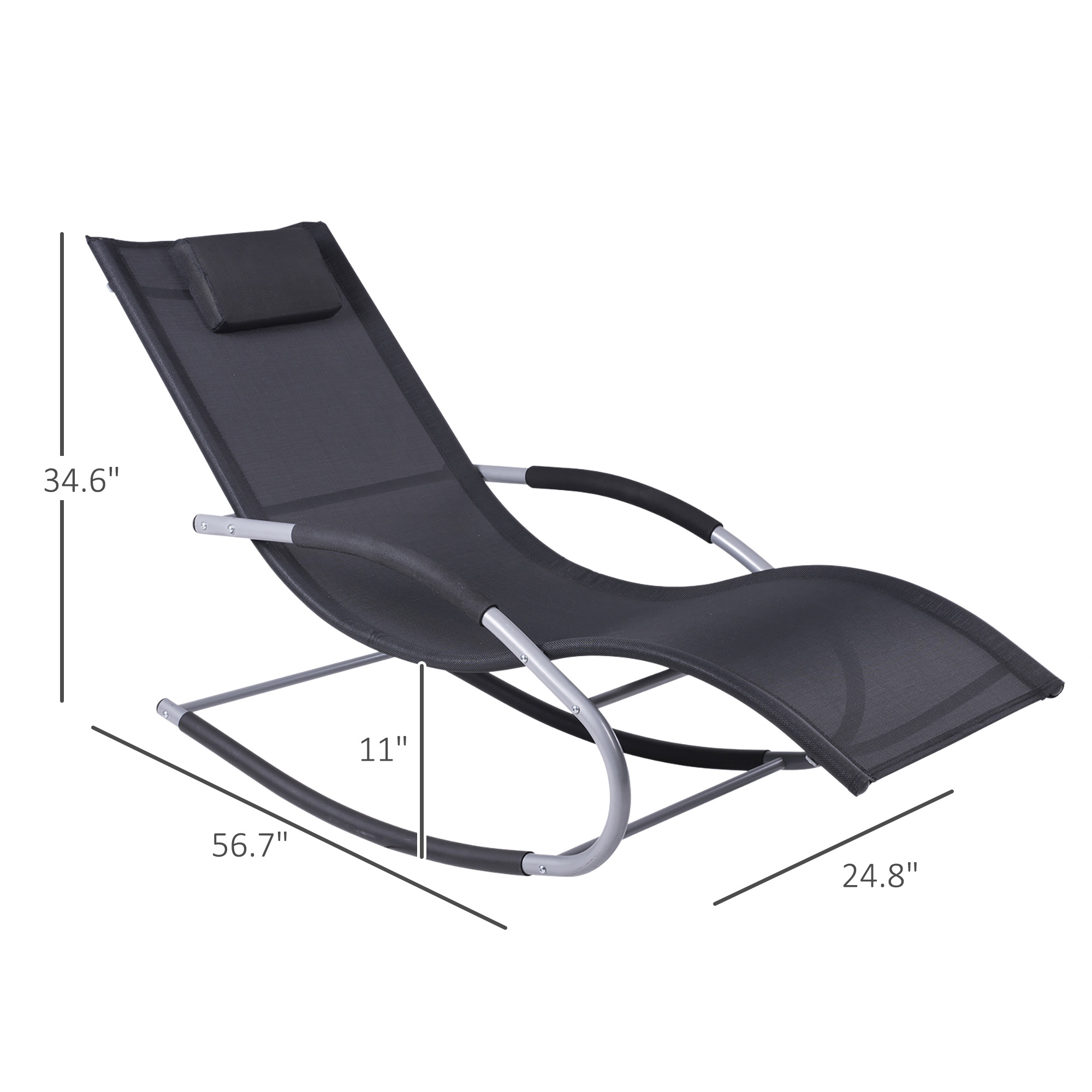  Zero Gravity Rocking Chair Outdoor Chaise Lounge Chair Recliner Rocker with Detachable Pillow and Weather-Fighting Fabric for Patio, Deck, Pool, Black
