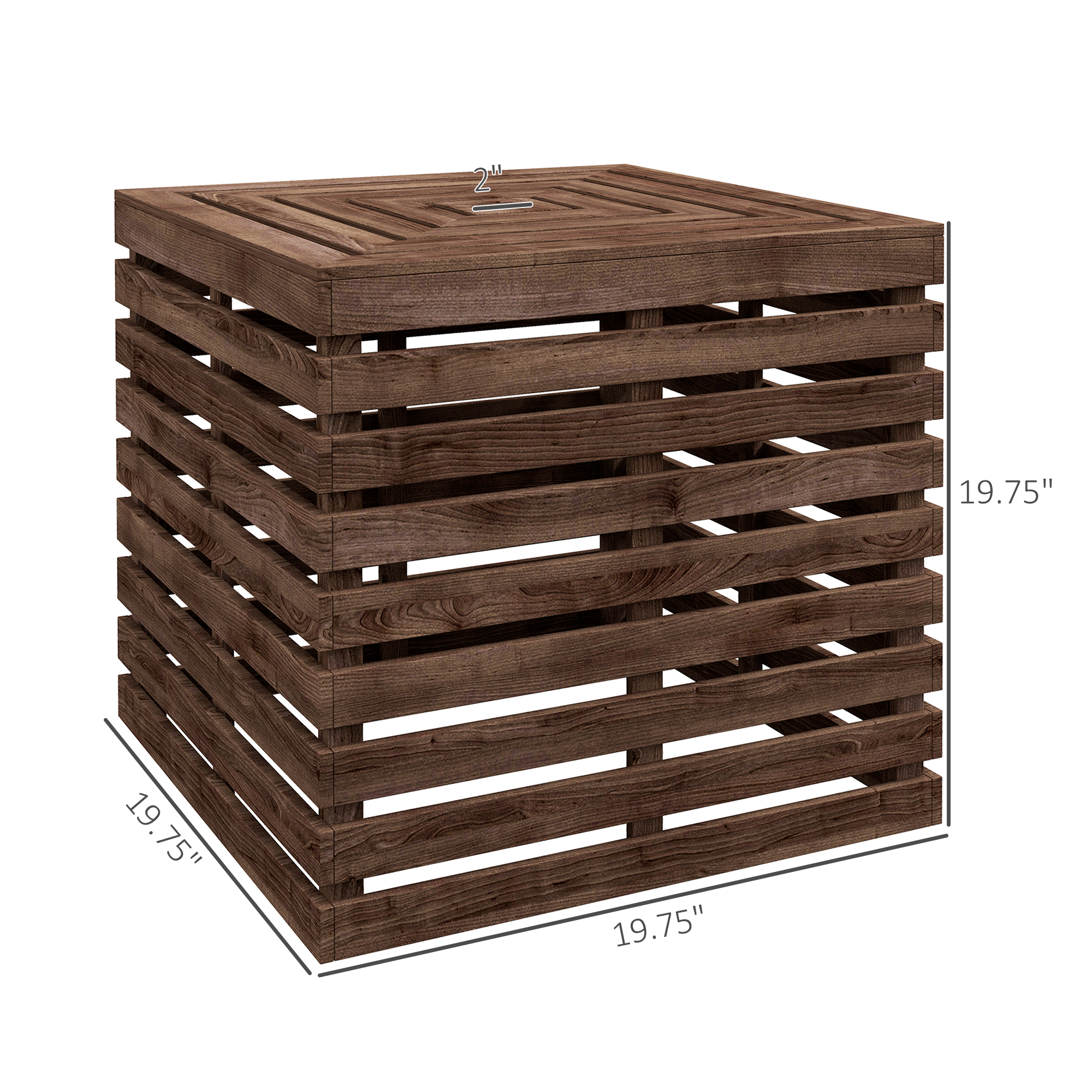  2-in-1 Outdoor Umbrella Base Storage Box, Wooden Patio Coffee Table, Brown