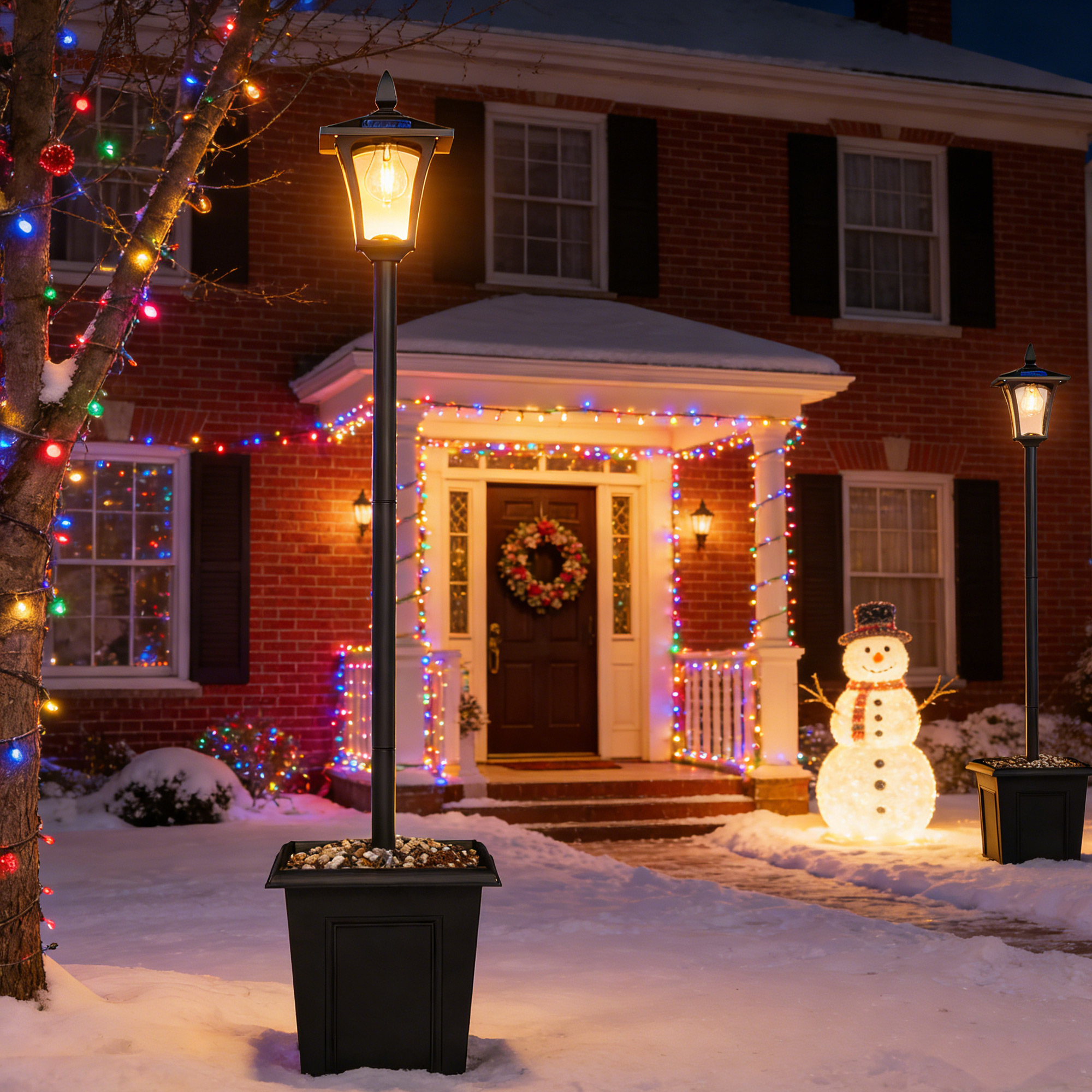  63" Solar Lamp Post Lights 2 Pack, Waterproof LED Solar Light Posts with Planter, Black