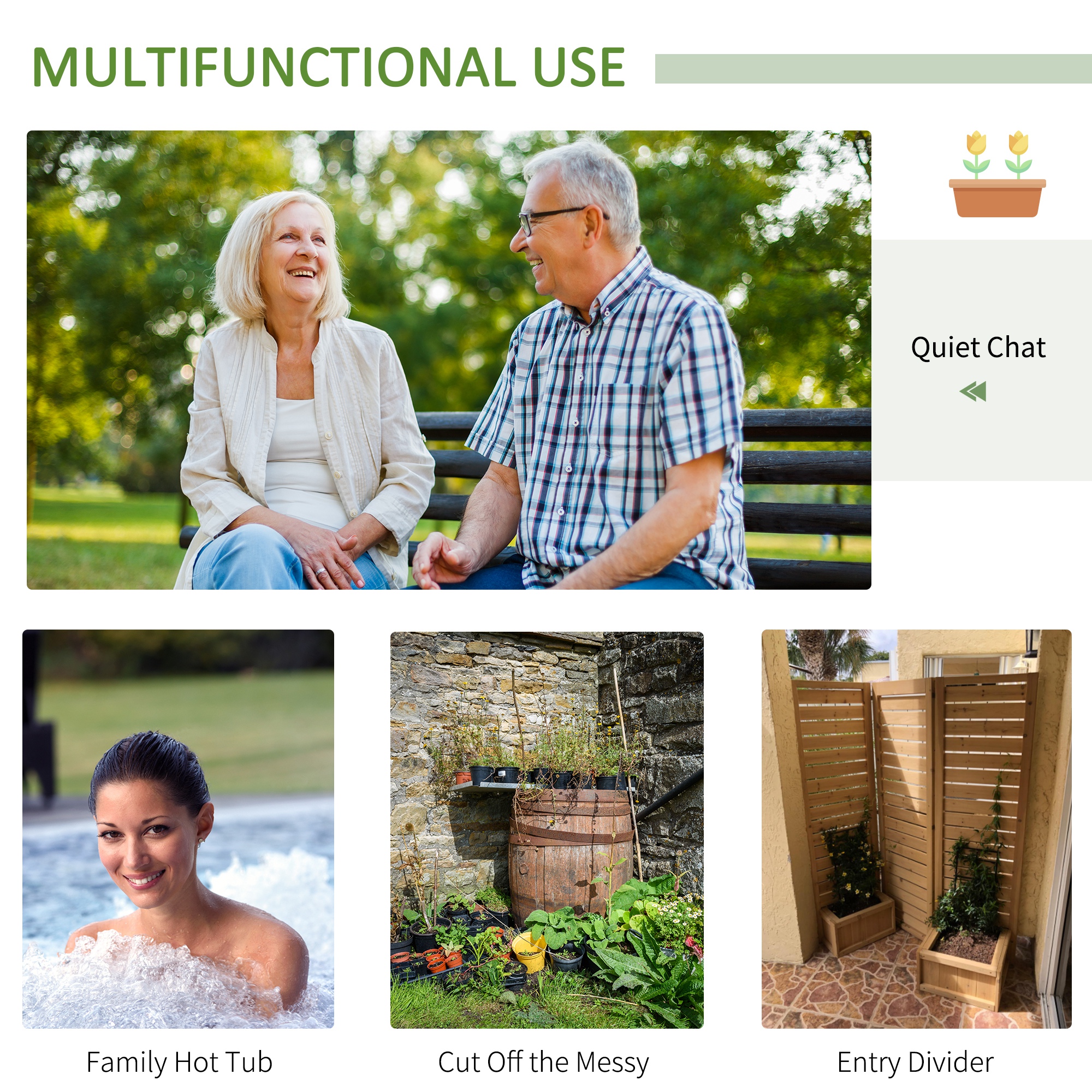  62.5" x 19" x 66" Wood Panel Trellis w/ 4 Planter Box Raised Bed for Garden Natural Wood