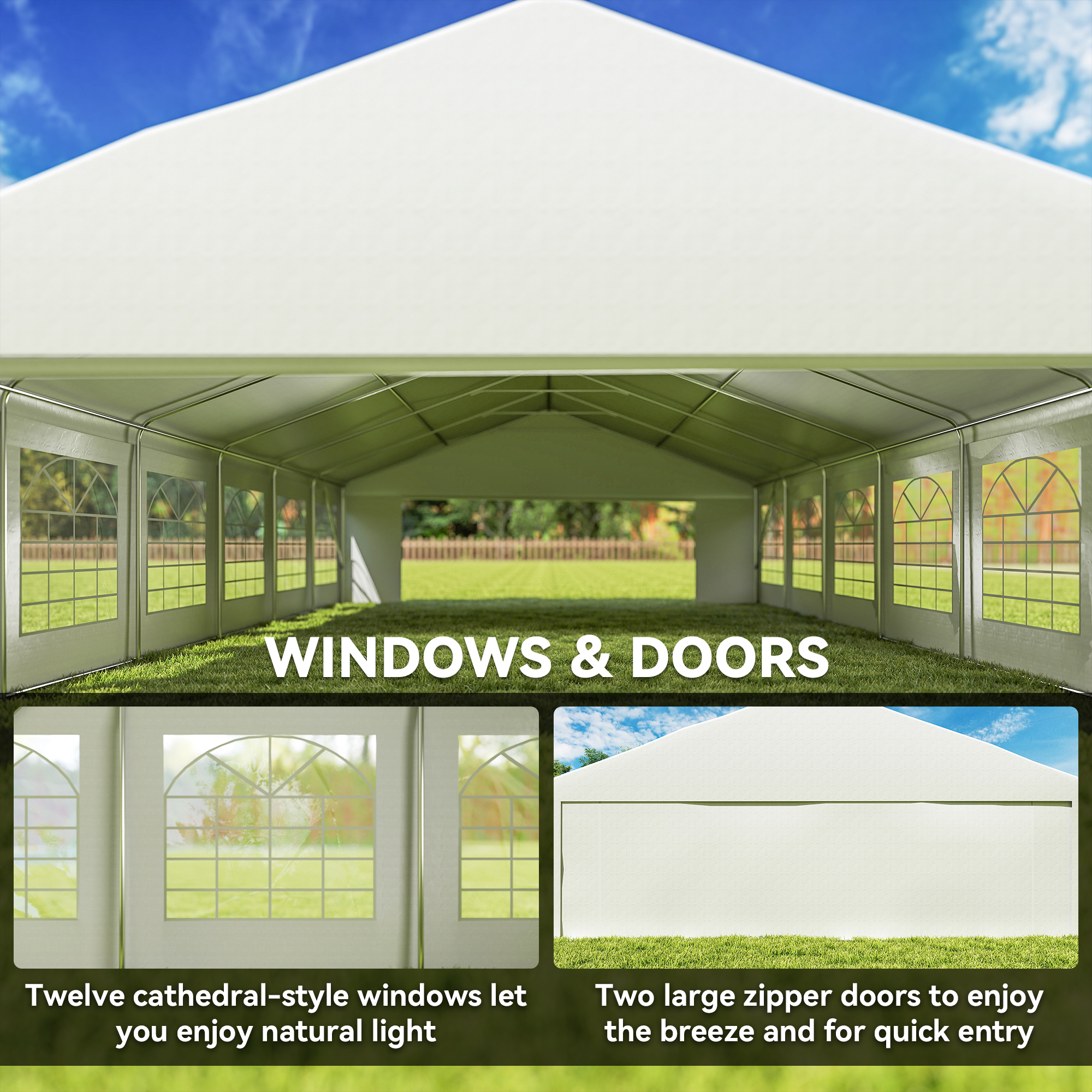  23' x 39' Large Outdoor Carport Canopy Party Tent with Removable Protective Sidewalls & Windows, White