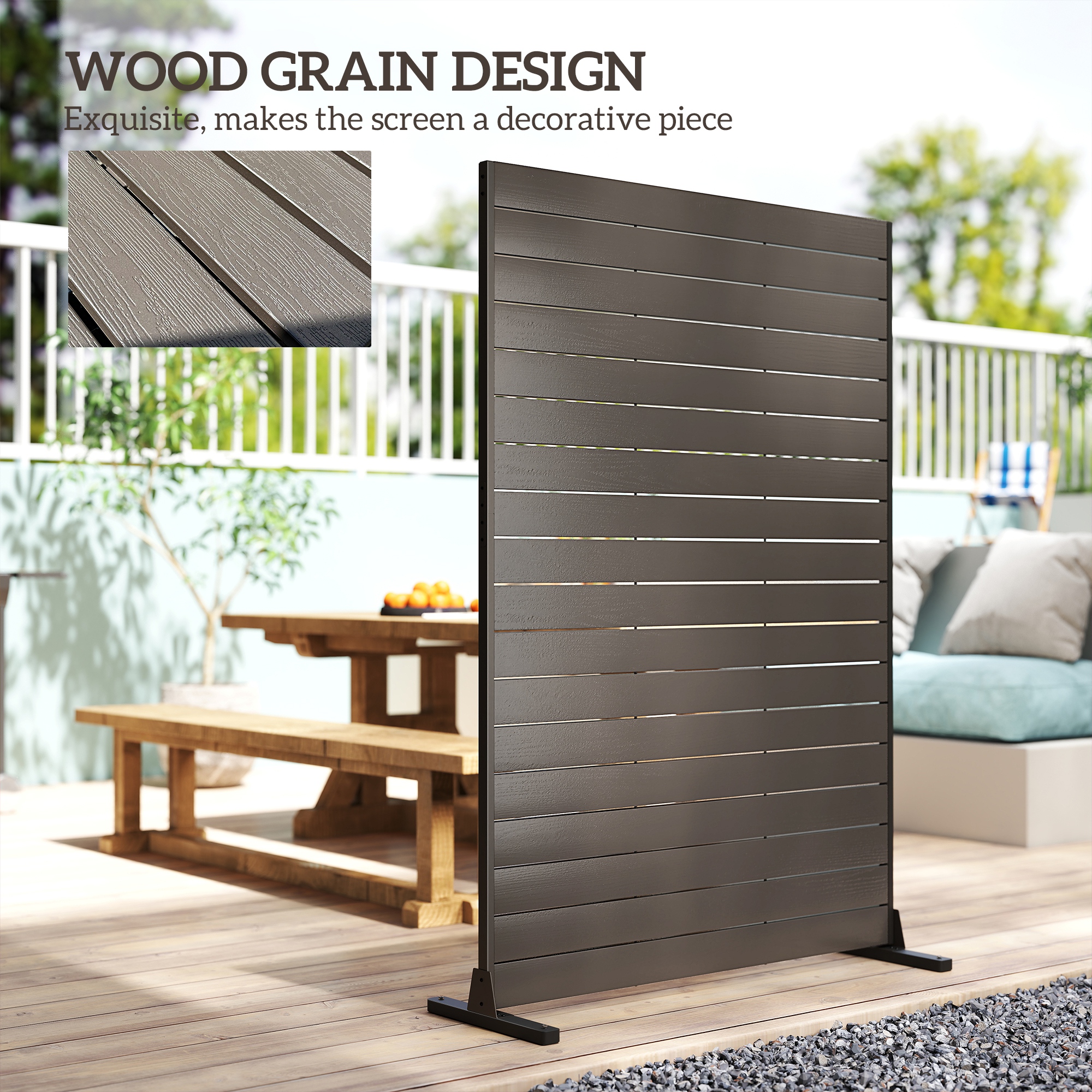  HDPE Outdoor Privacy Screen, 47.2"W x 68.5"H Decorative Privacy Fence Screen with Stand and 6 Panels, Brown