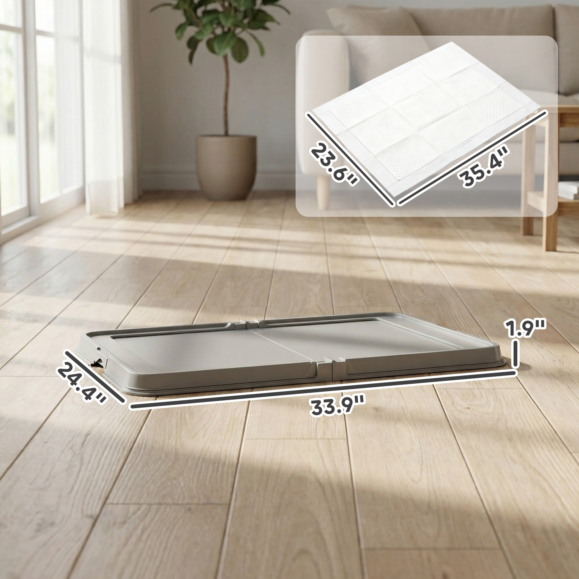 Dog Pee Pad Holder Tray with Non-Slip Base and Clips Product Image