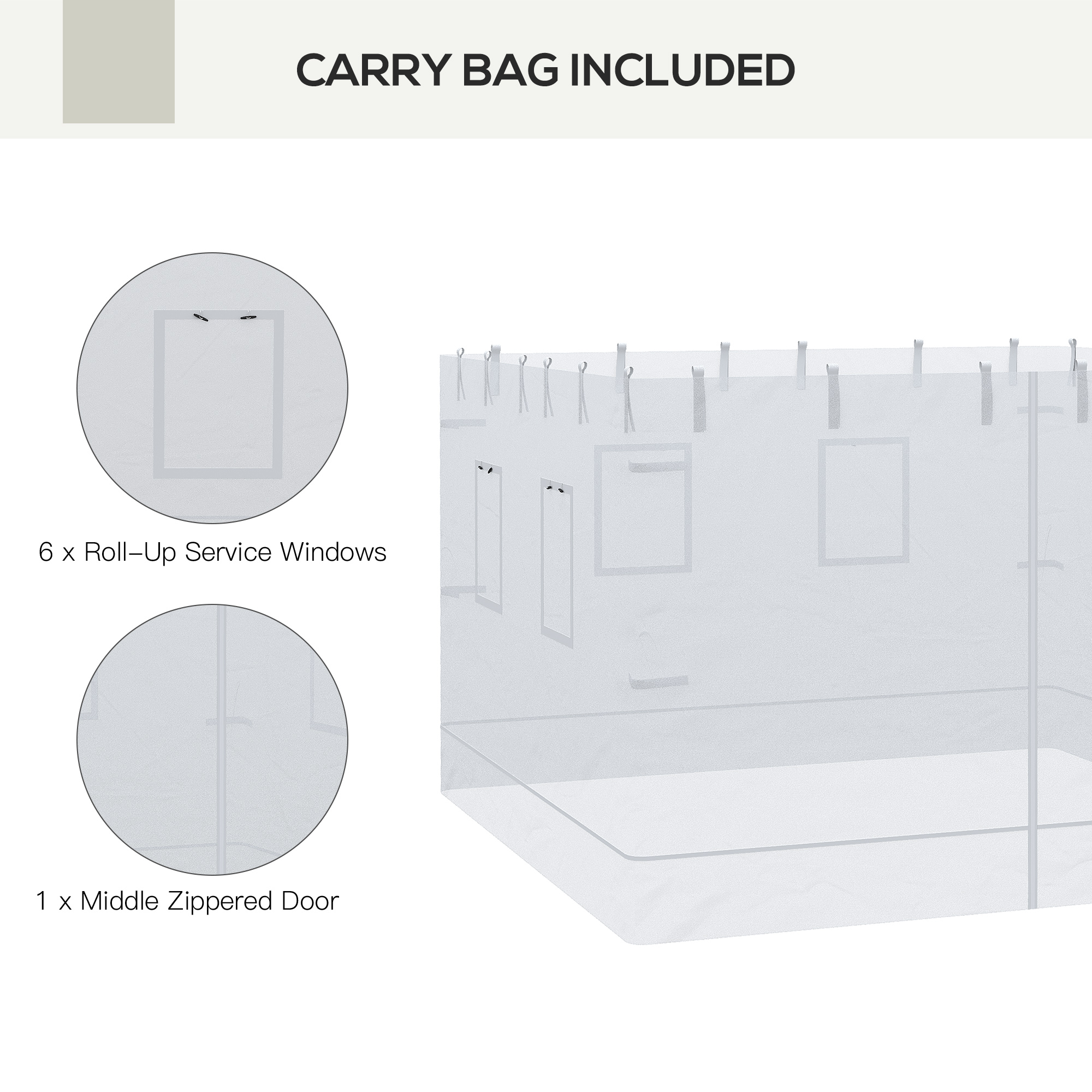  Pop up Canopy Walls, Universal Replacement Netting, Set of 4 Mesh Screen Sidewalls, Patio Netting with 6 Service Windows and 1 Door for 10' x 10' Canopy Tent, White