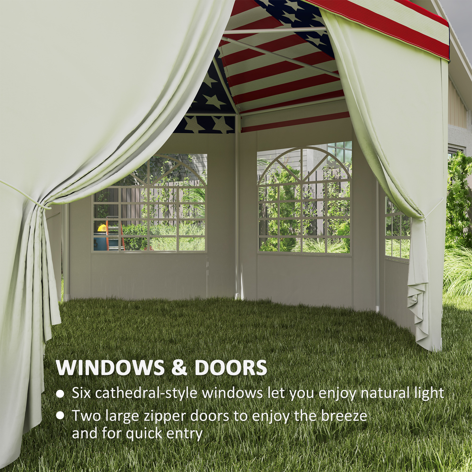  22.3 x 16.4 ft Heavy Duty Party Tent, Outdoot Canopy Tent with 2 Doors and 6 Windows, American Flag
