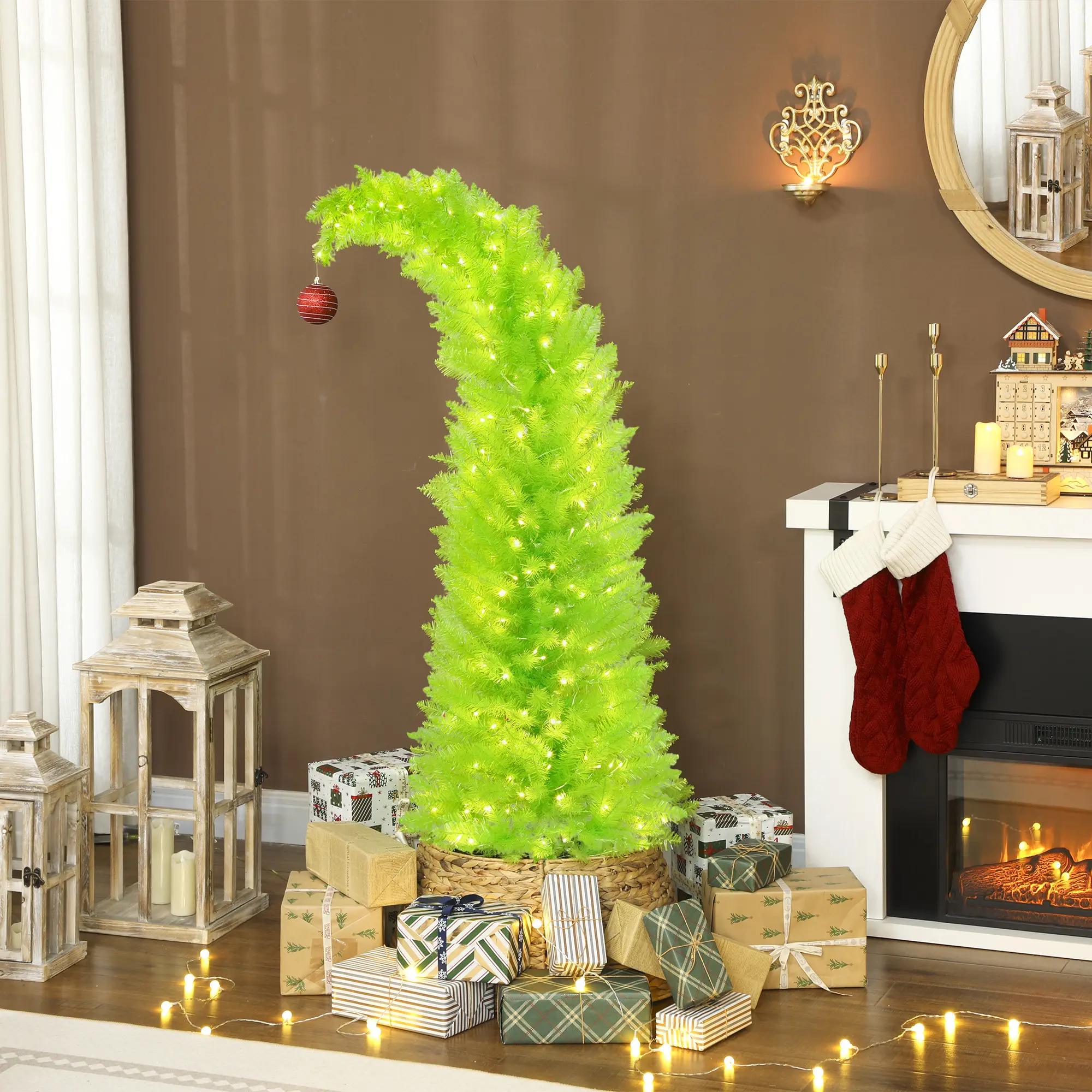 5 ft Whimsical Christmas Tree, Pencil Xmas