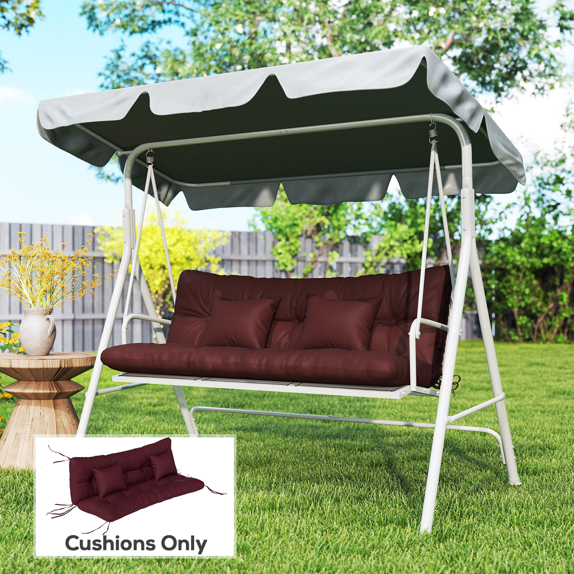  4-Piece Back and Seat Cushion Pillows Replacement and Pillows, Patio Chair Cushions Set with Ties, Wine Red
