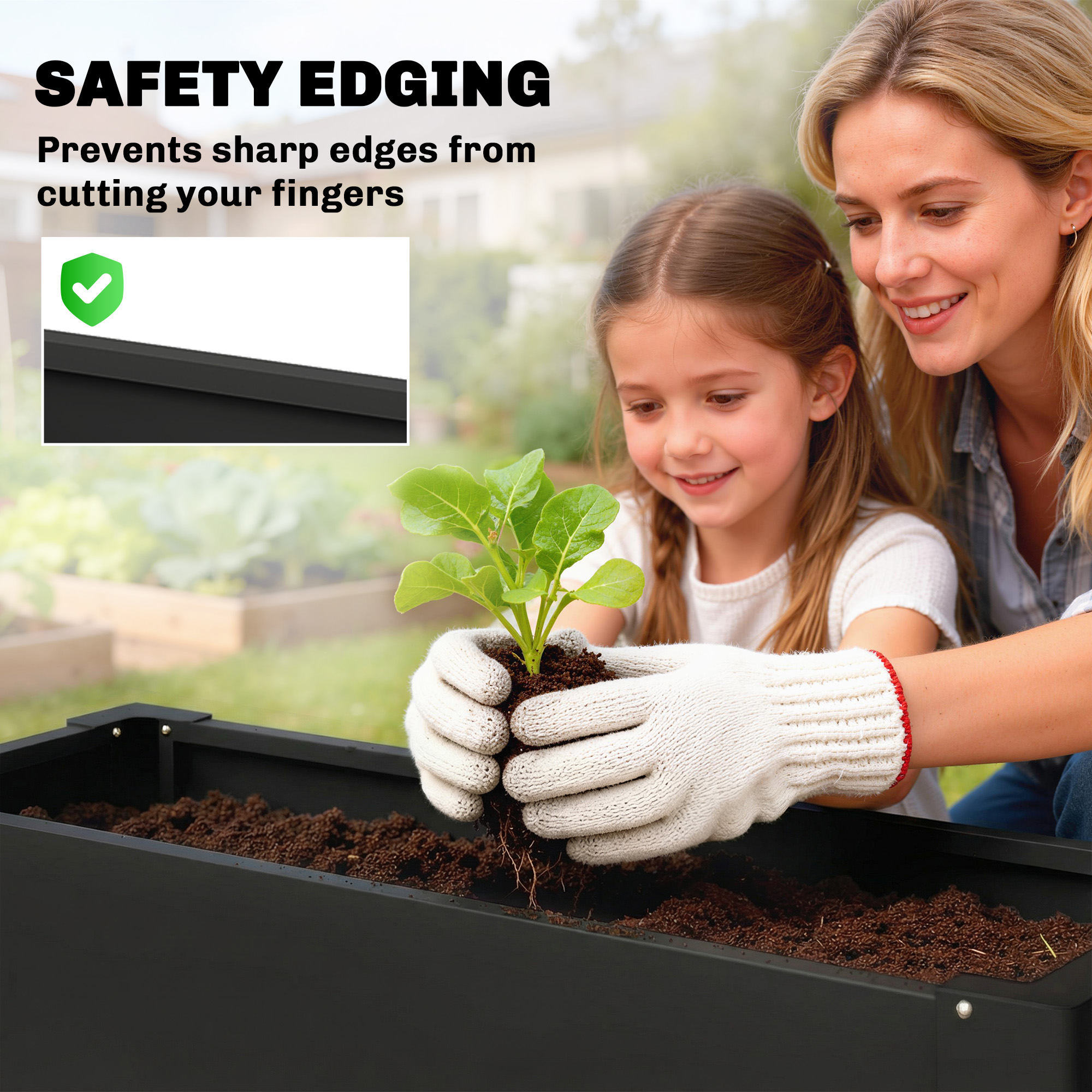  Raised Garden Bed Galvanized Planter Box Outdoor with Gloves for Gardening Vegetables, Flower, Herb, 2.6 x 1 x 2 ft, Black