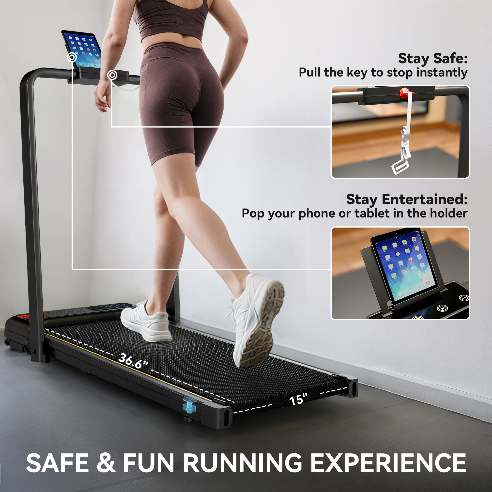Walking Pad Treadmill, 0.6–6.2mph Foldable Under Desk Treadmill with Incline, Wheels, LED Display and Remote Control