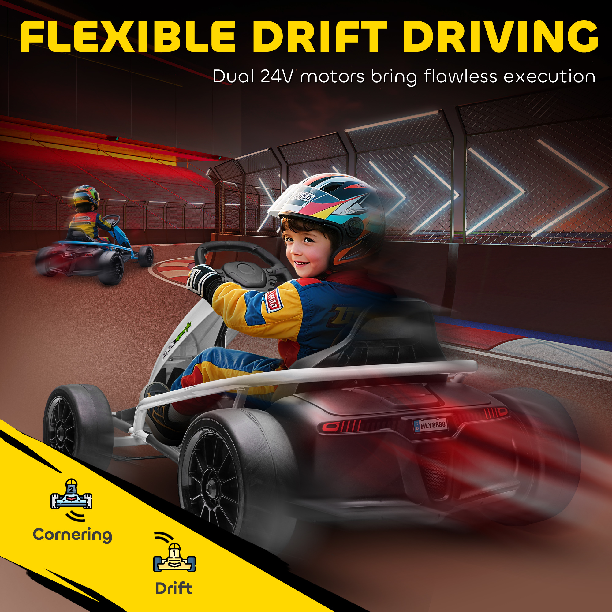 24V Electric Go Kart for Kids, Drift Ride-On Racing Go Kart with 2 Speeds, for Boys Girls Aged 8-12 Years Old, White