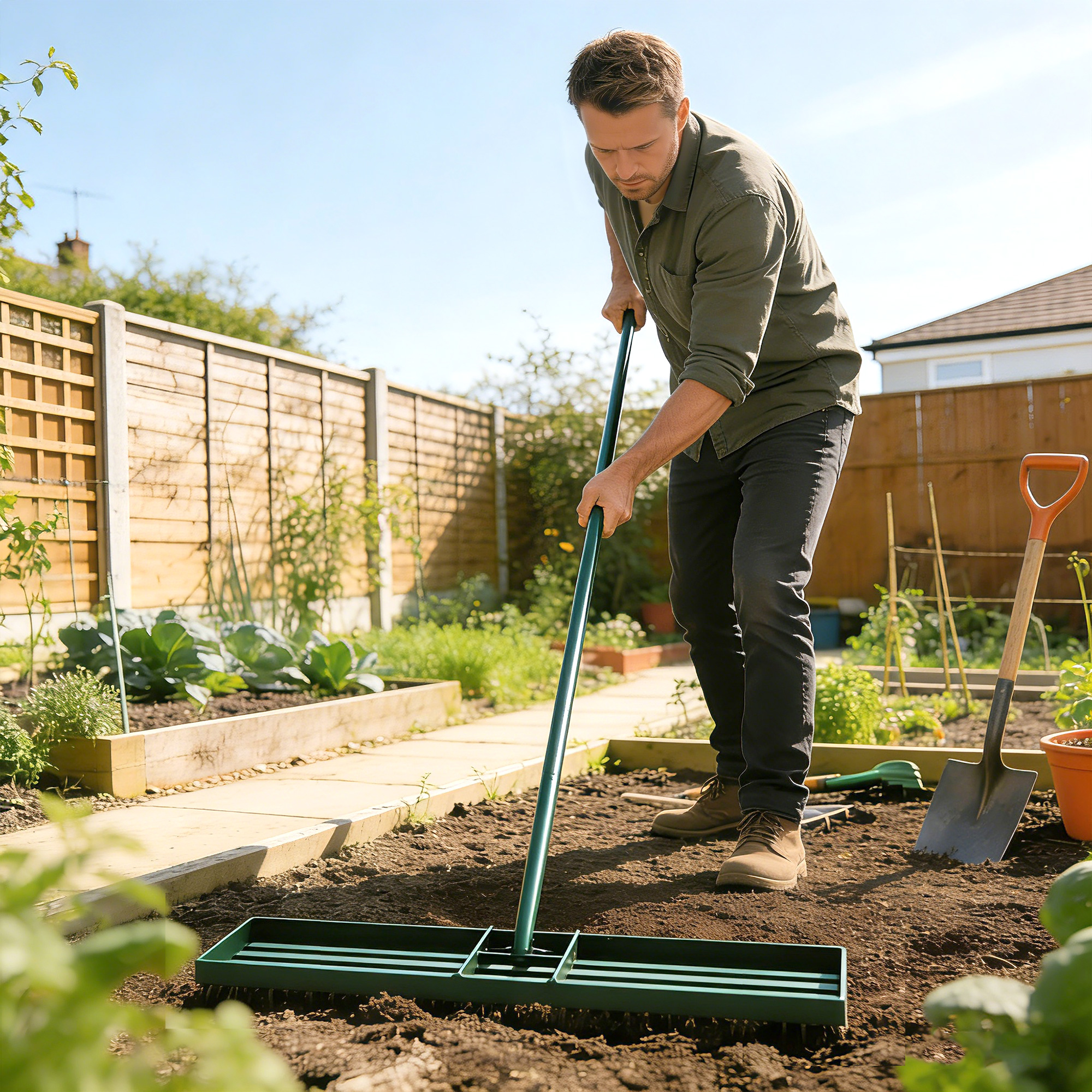  Lawn Leveling Rake, 36" x 10" Heavy Duty Yard Leveling Rake with 66.5" Handle for Backyard, Golf Course