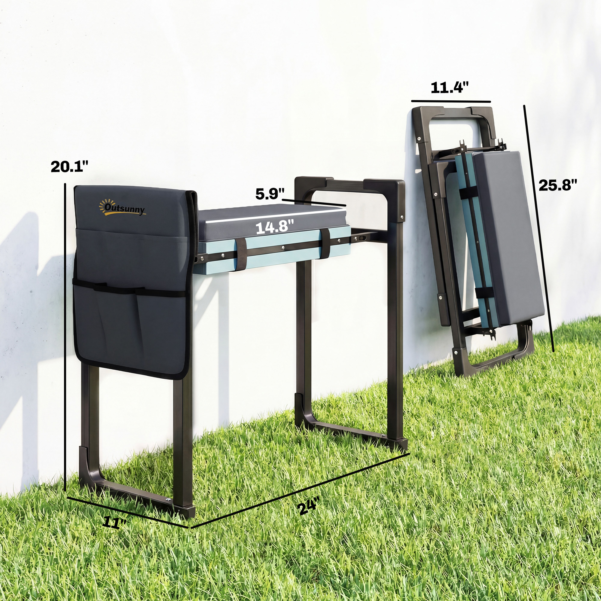  Garden Kneeler and Seat, Heavy Duty Foldable Gardening Stool with Thicker Soft Kneeling Pad, Extendable Steel Leg