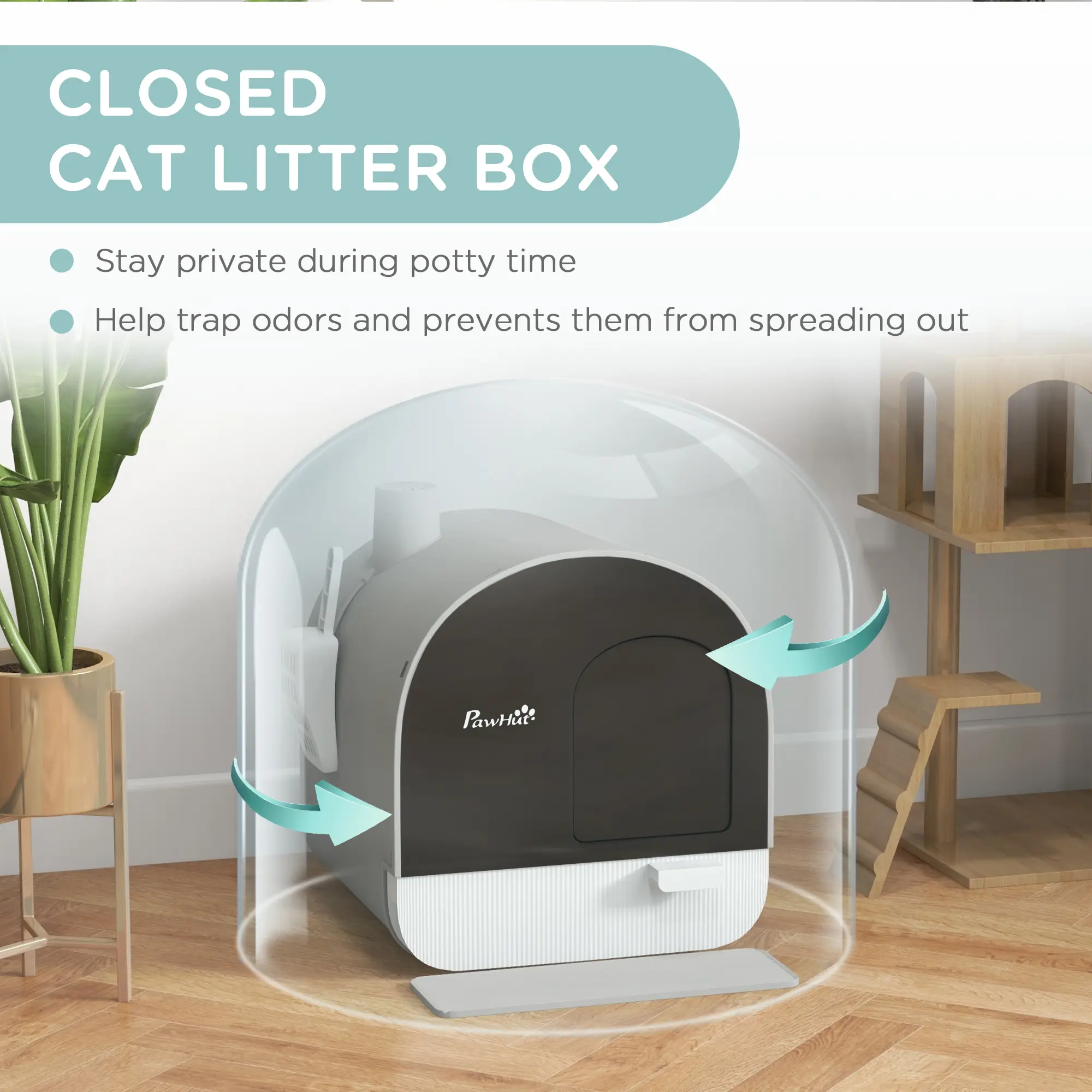 Cat Litter Box with Lid with Scoop and Filter, Light Gray