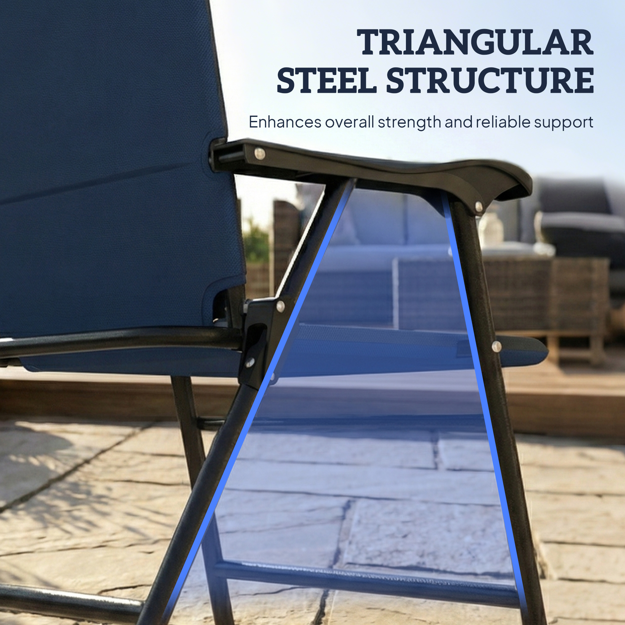  Folding Patio Chairs Set of 2, Padded High Back Lawn Camping Chairs with Armrests, 600D Oxford Fabric, Dark Blue