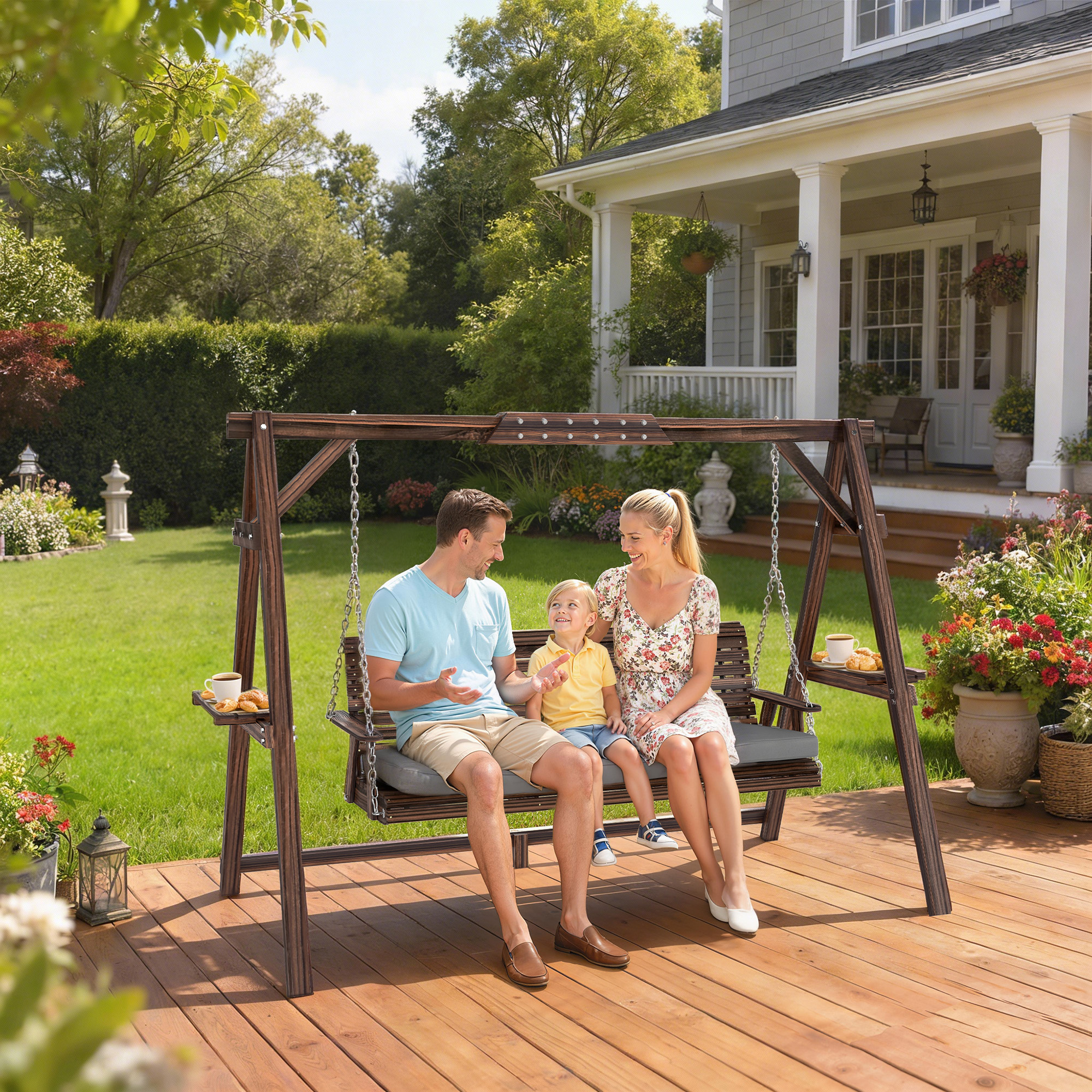 Wooden Porch Swing with Stand