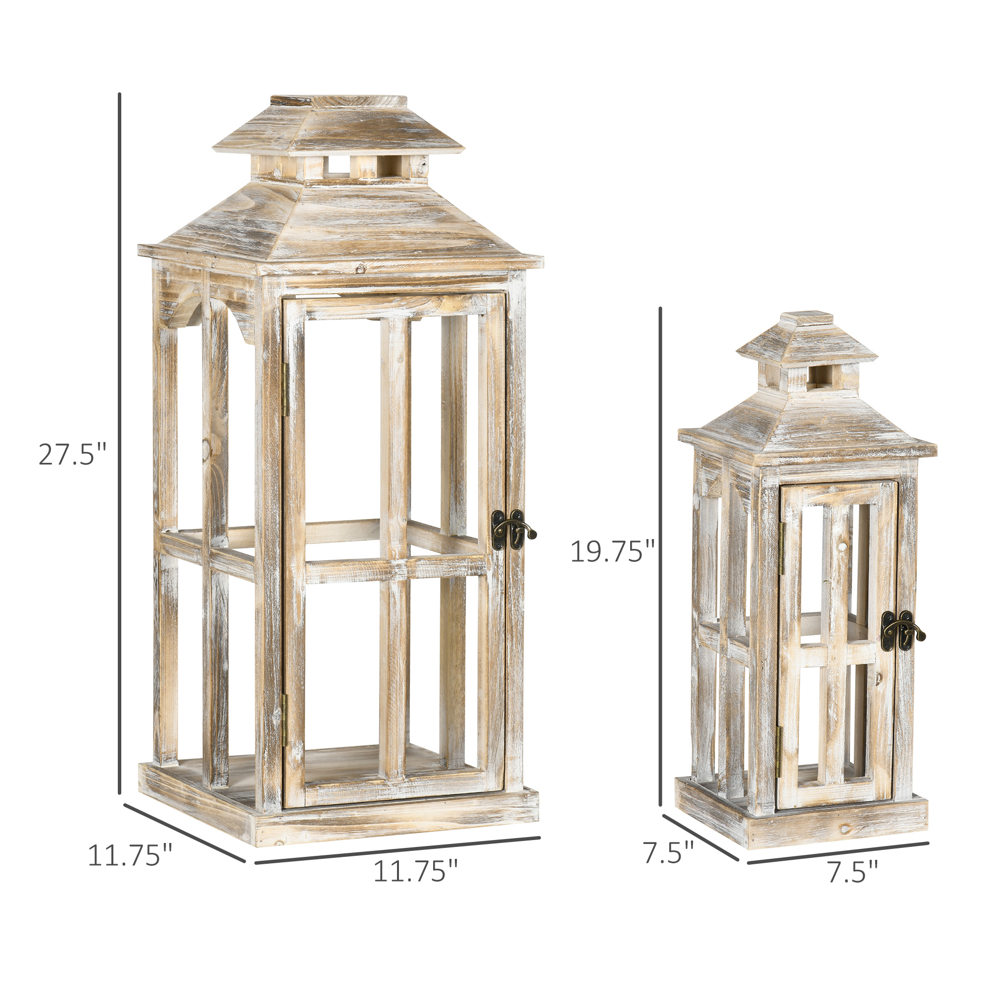 2 Pack 28"/20" Large Rustic Wooden Lantern Decorative, Indoor/Outdoor Lantern for Home Décor (No Glass), Natural 2