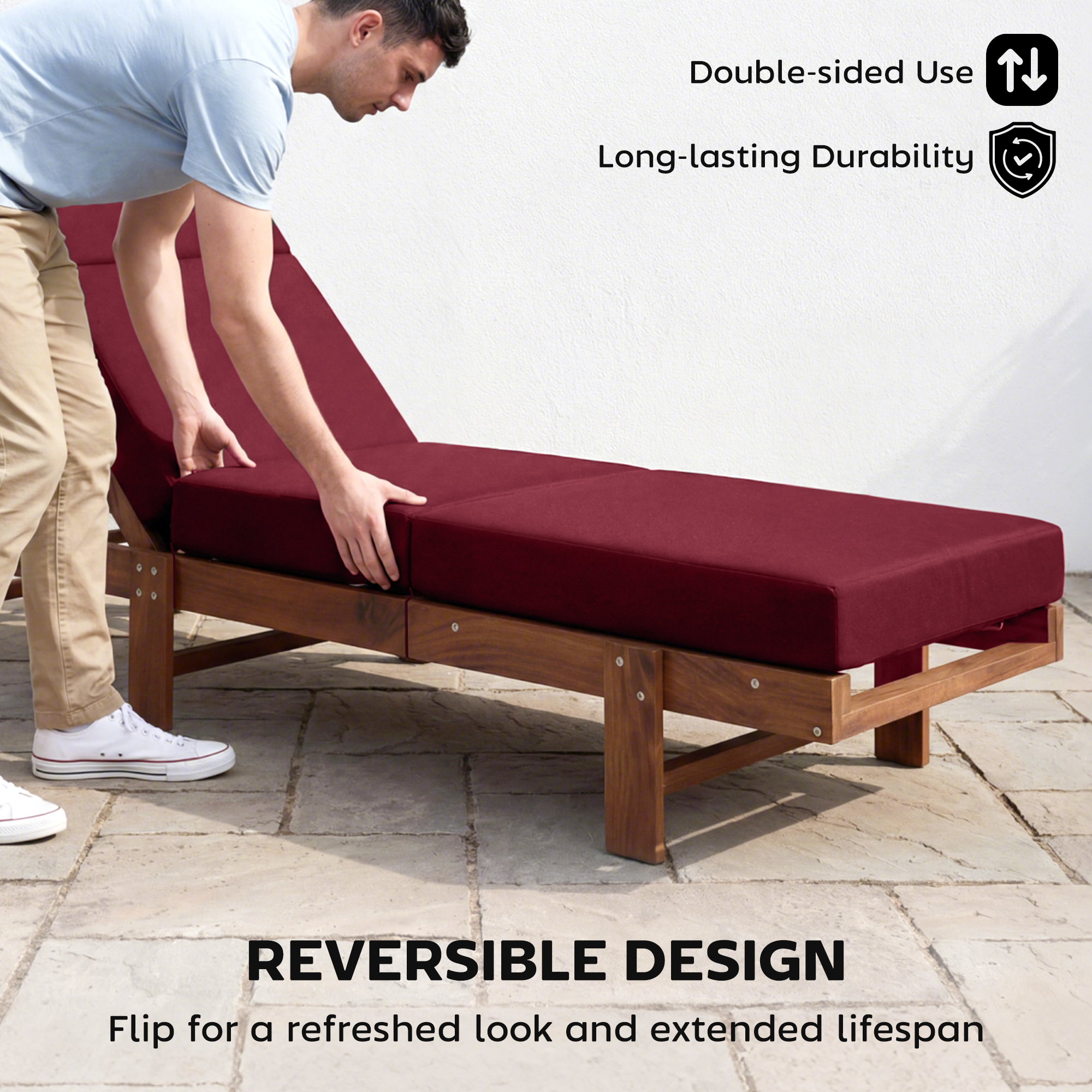  Chaise Lounge Cushion, 4" Thick Outdoor Lounge Chair Cushion with Ties for Patio, 21" x 72 ", Red