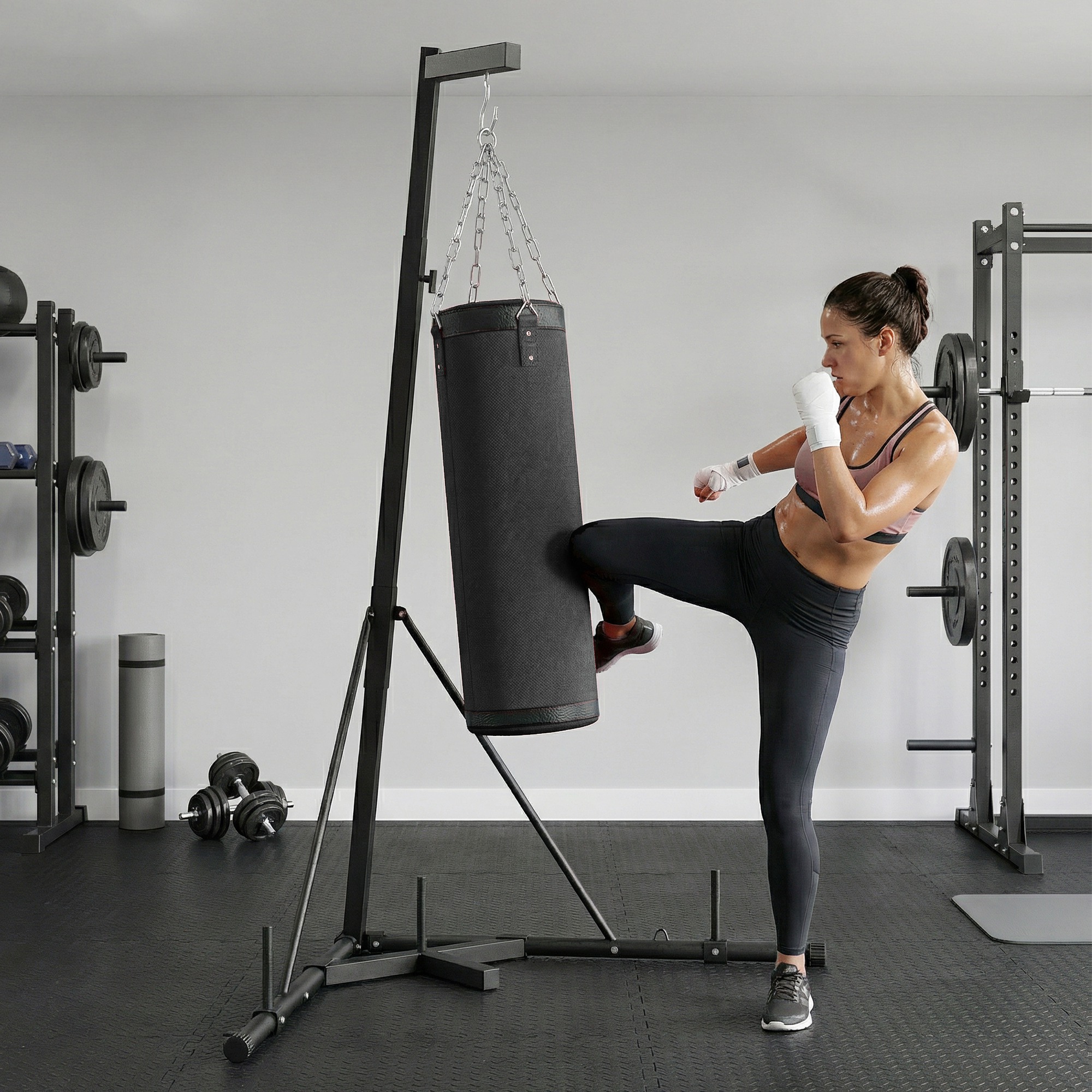 Punching Bag with Stand for Adults, 72.8"-90.9" Height Adjustable Freestanding Boxing Stand with Canvas Sandbag, Black