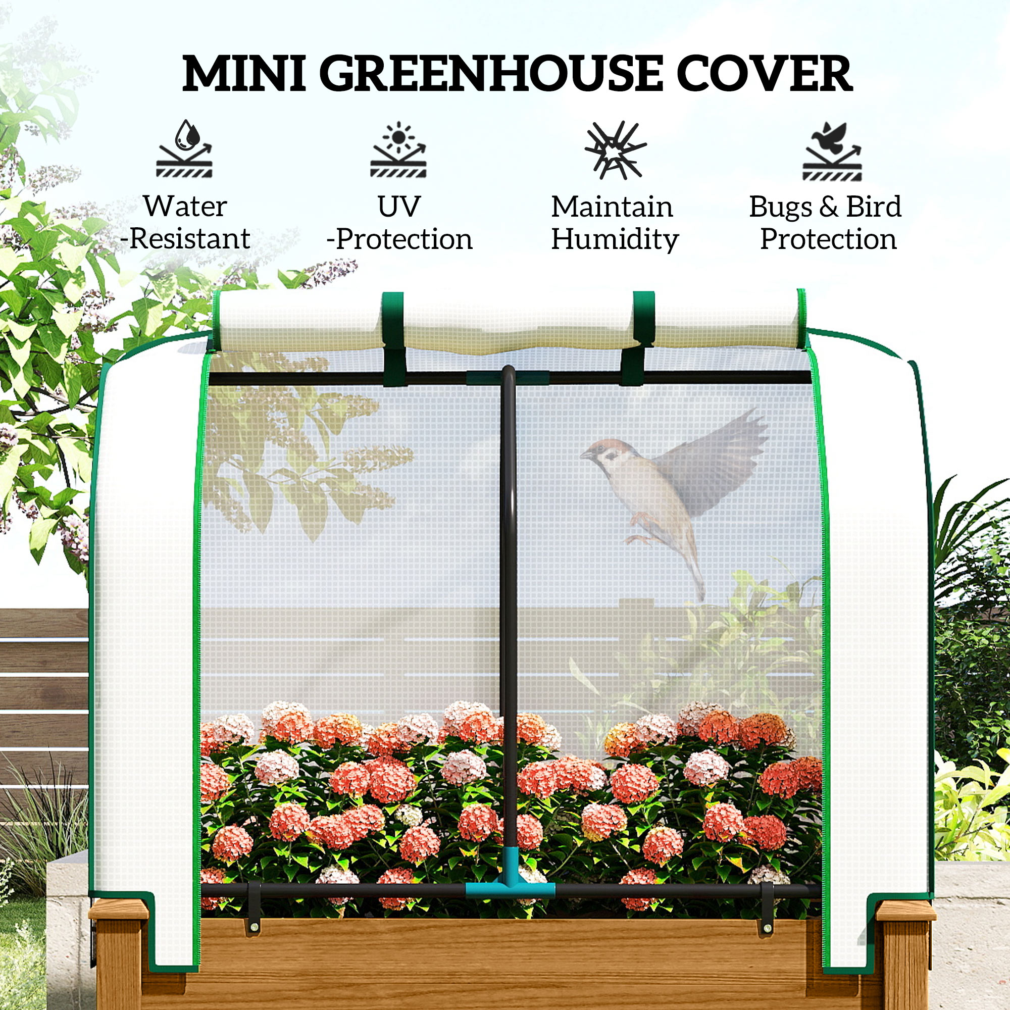  Raised Garden Bed with PE Greenhouse Cover Outdoor Planter Box for Herbs and Vegetables, 35 x 22 x 47 inch, Brown