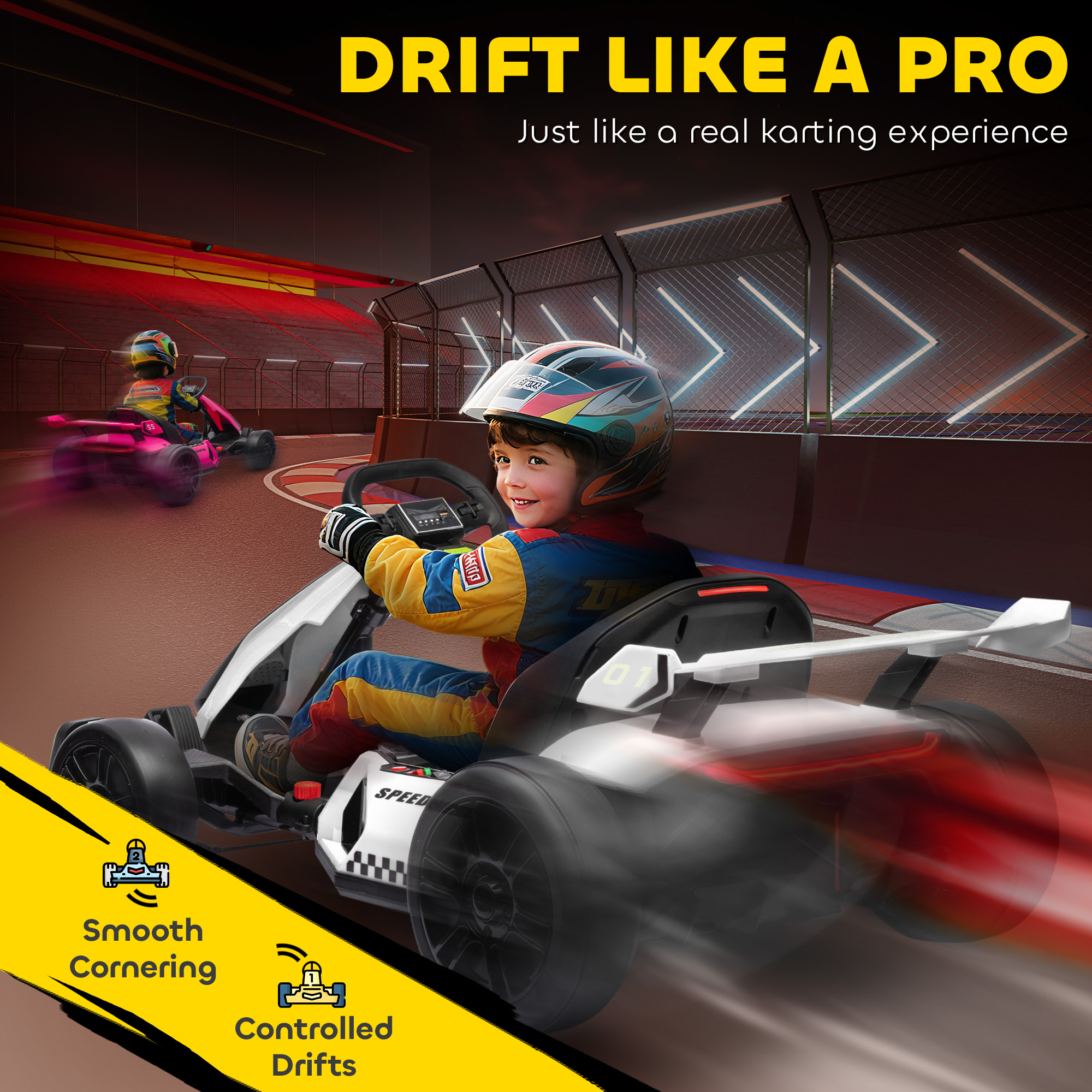 24V 7.5 MPH Electric Go Kart with Adjustable Seat, Slow Start, White