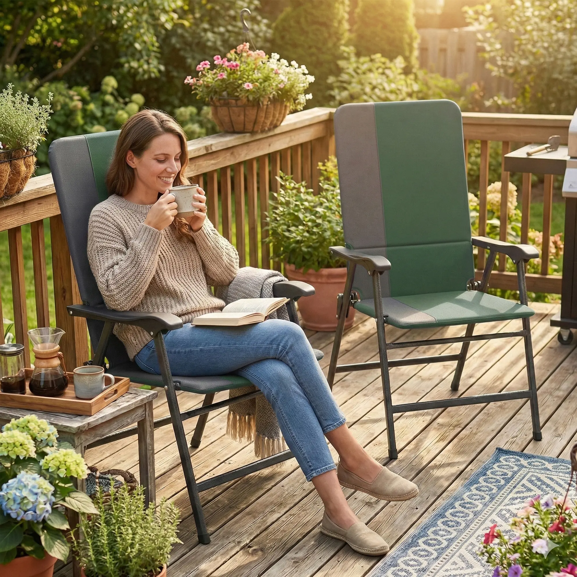 Folding Patio Chairs Set of 2, Padded