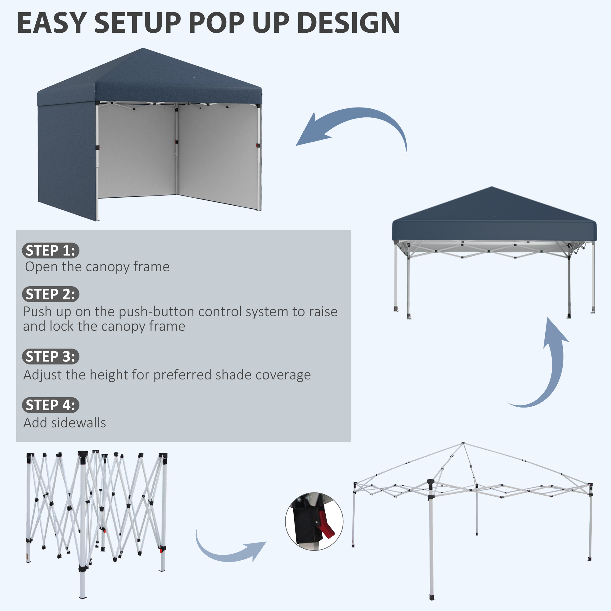  10' x 10' Pop Up Canopy with Sidewalls, Weight Bags and Carry Bag, Height Adjustable Tent for Parties, Navy