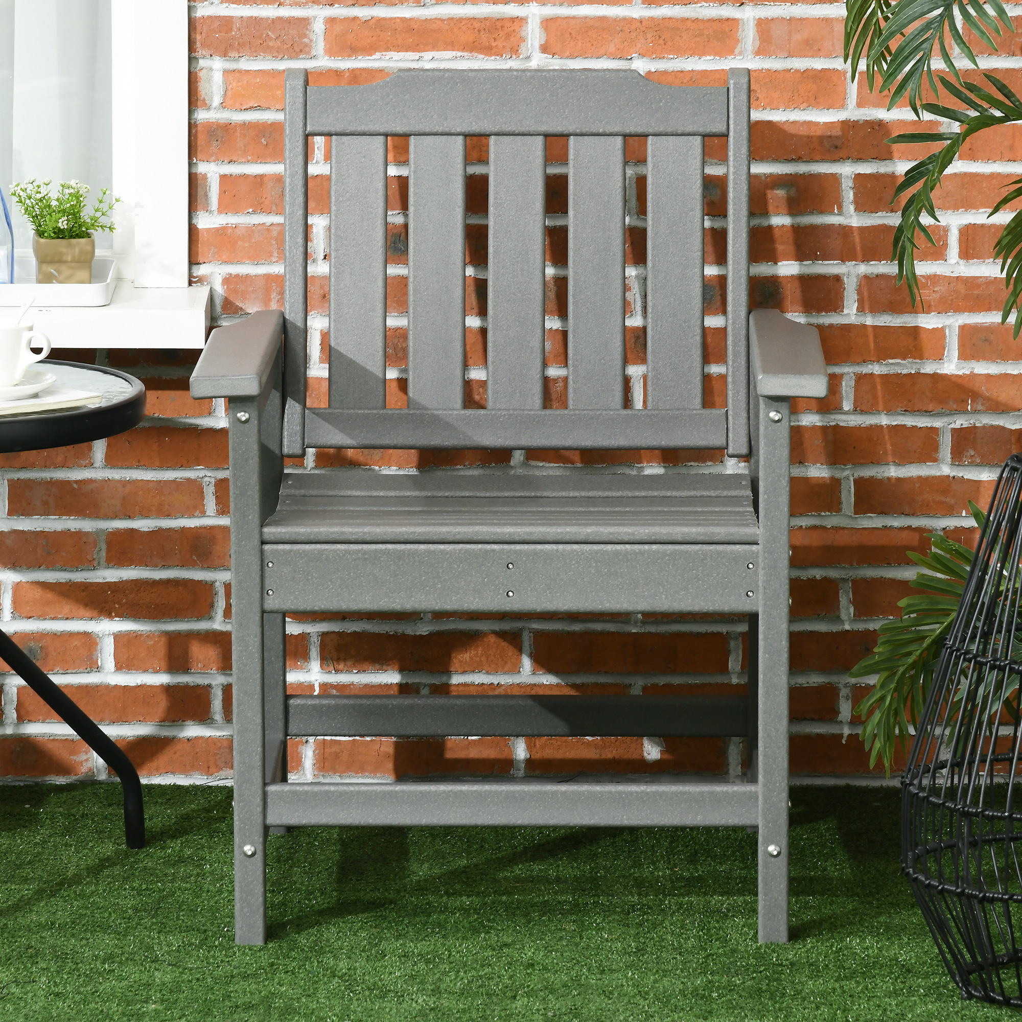  2 Piece All-Weather Patio Chairs, HDPE Patio Dining Chair Set, Heavy Duty Wood-Like Outdoor Furniture, Gray