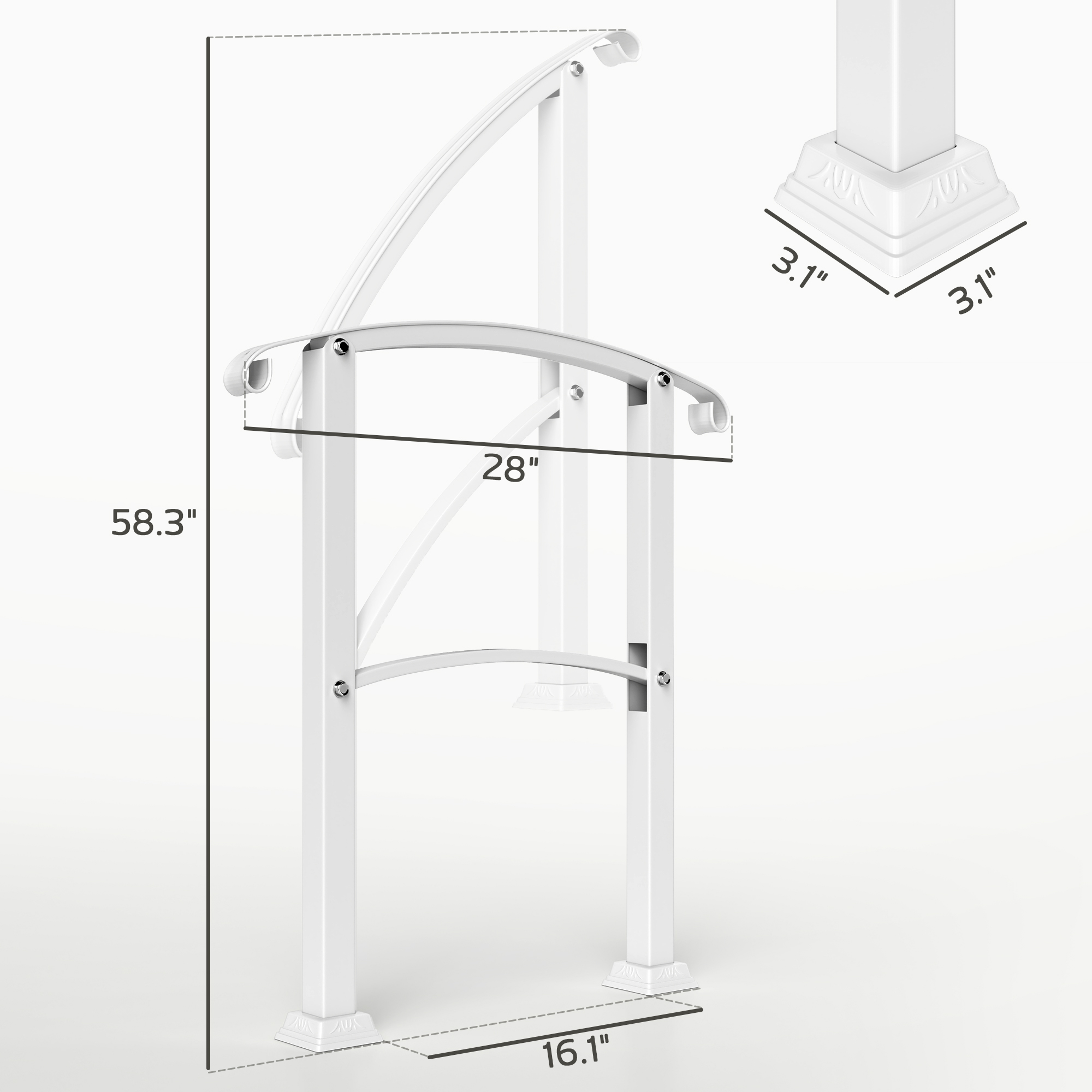  1-3 Step Metal Handrails for Outdoor Steps, Porch Deck Stair Railing with Installation Kit for Concrete Steps, White