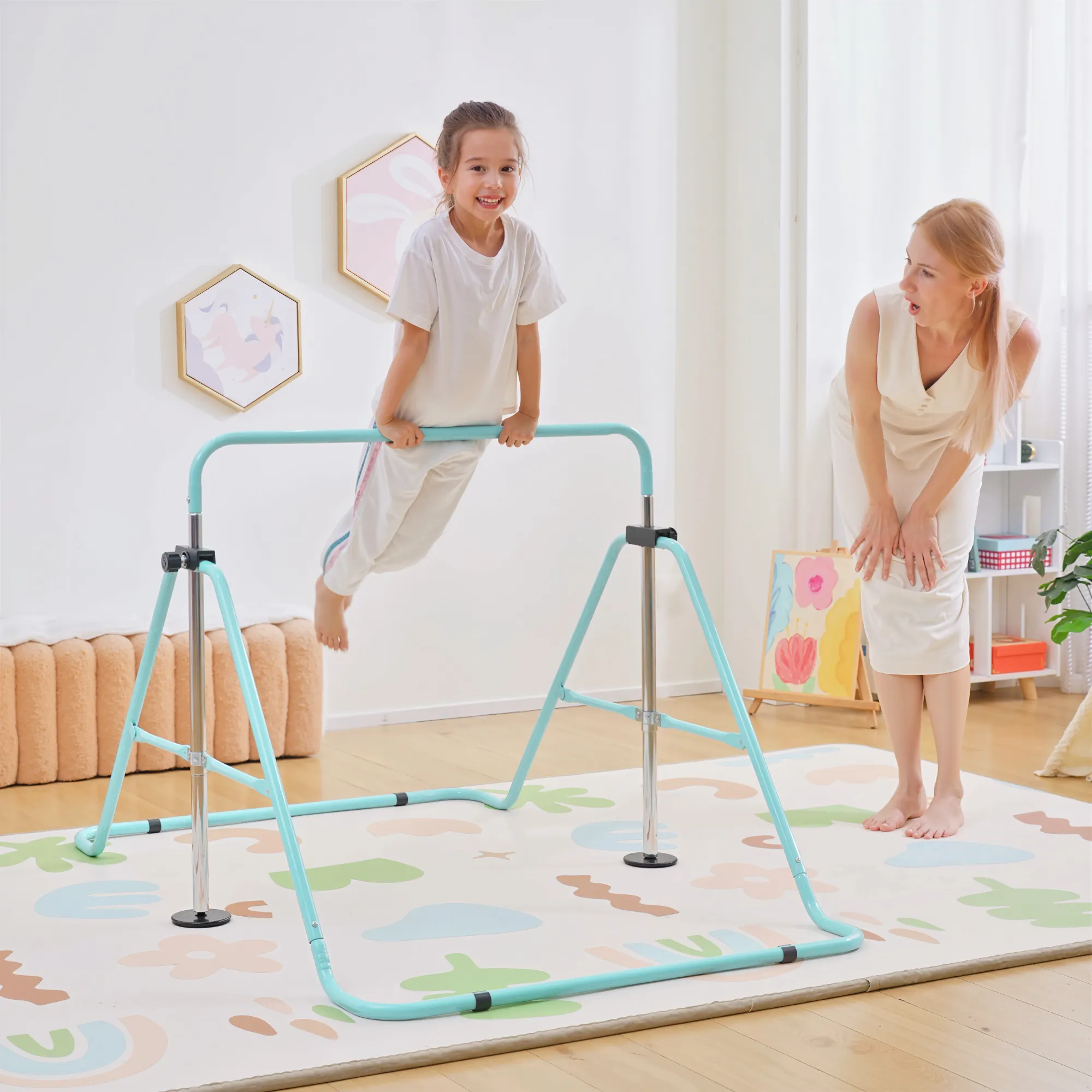 Folding Gymnastics Bar for Kids, Adjustable Height