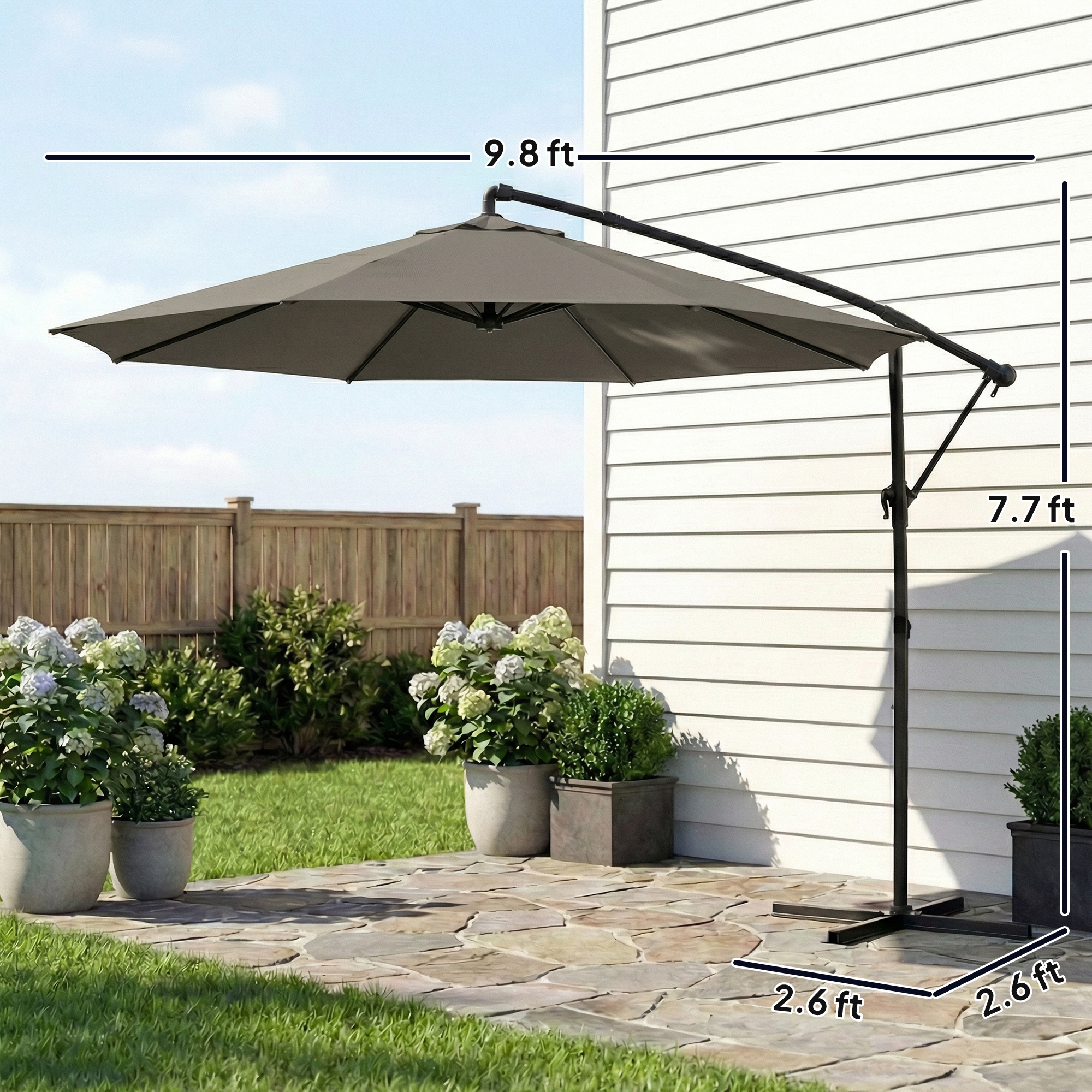  10 ft Offset Patio Umbrella with Cover, Hanging Cantilever Umbrella with 360° Rotation, Crank Handle, Tilt, Gray