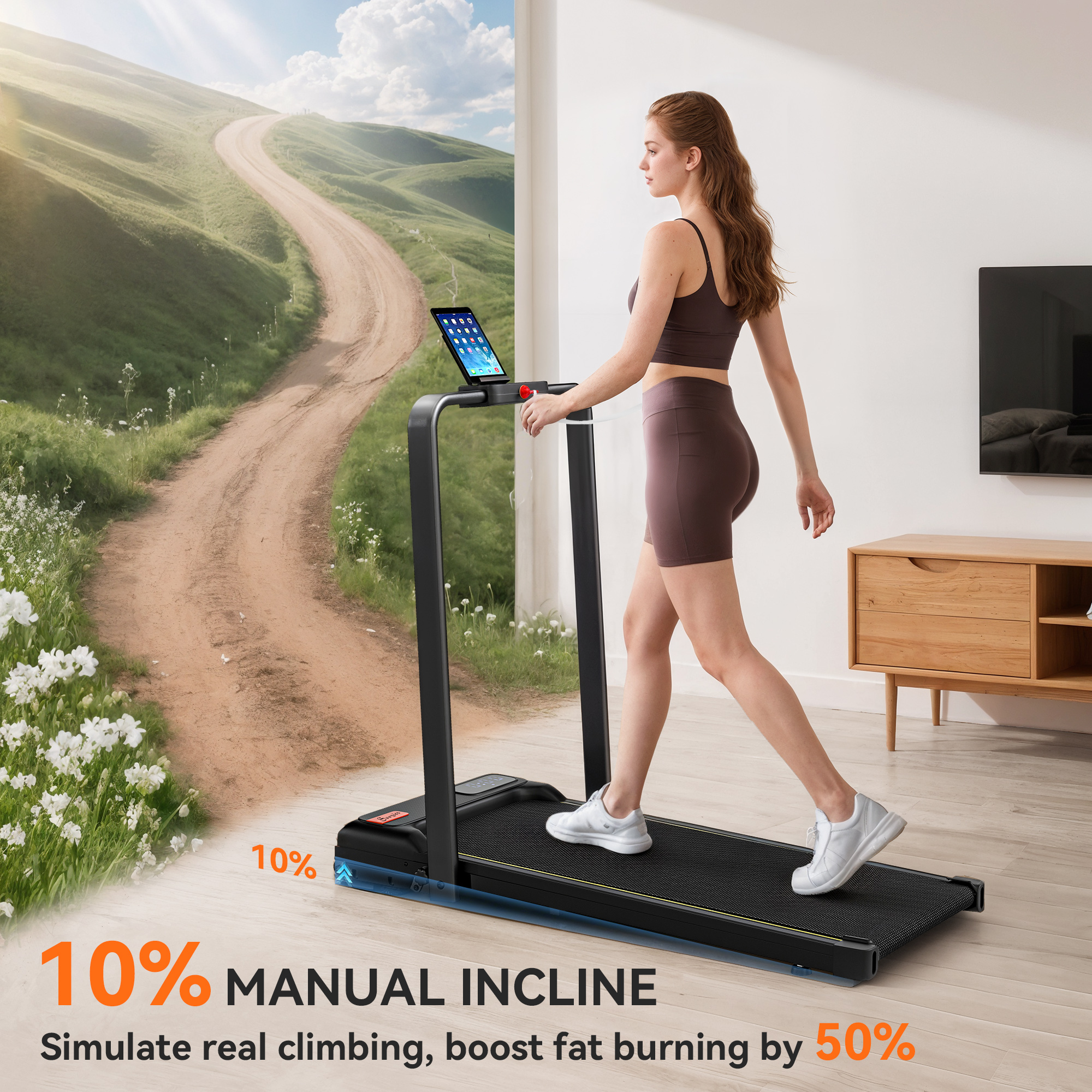 Walking Pad Treadmill, 0.6–6.2mph Foldable Under Desk Treadmill with Incline, Wheels, LED Display and Remote Control