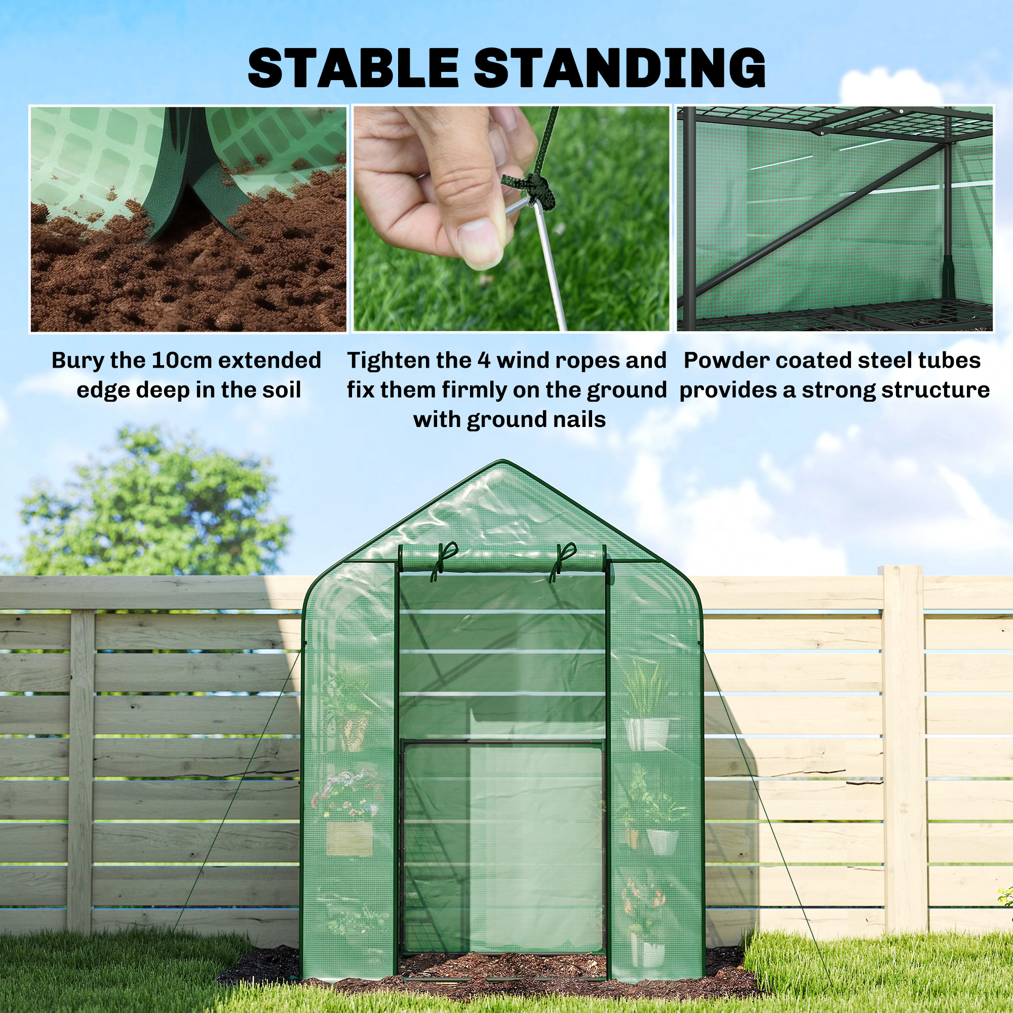  Greenhouse for Outdoors, Portable Greenhouse with 6 Shelves, UV-resistant PE Cover, Roll-up Door, Green