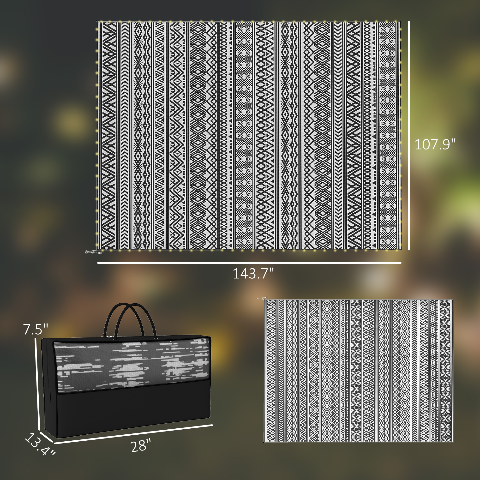 Outdoor Rug Carpet with USB Lights Reversible Patio Rug with Carry Bag for Camping 12 x 9 image 2