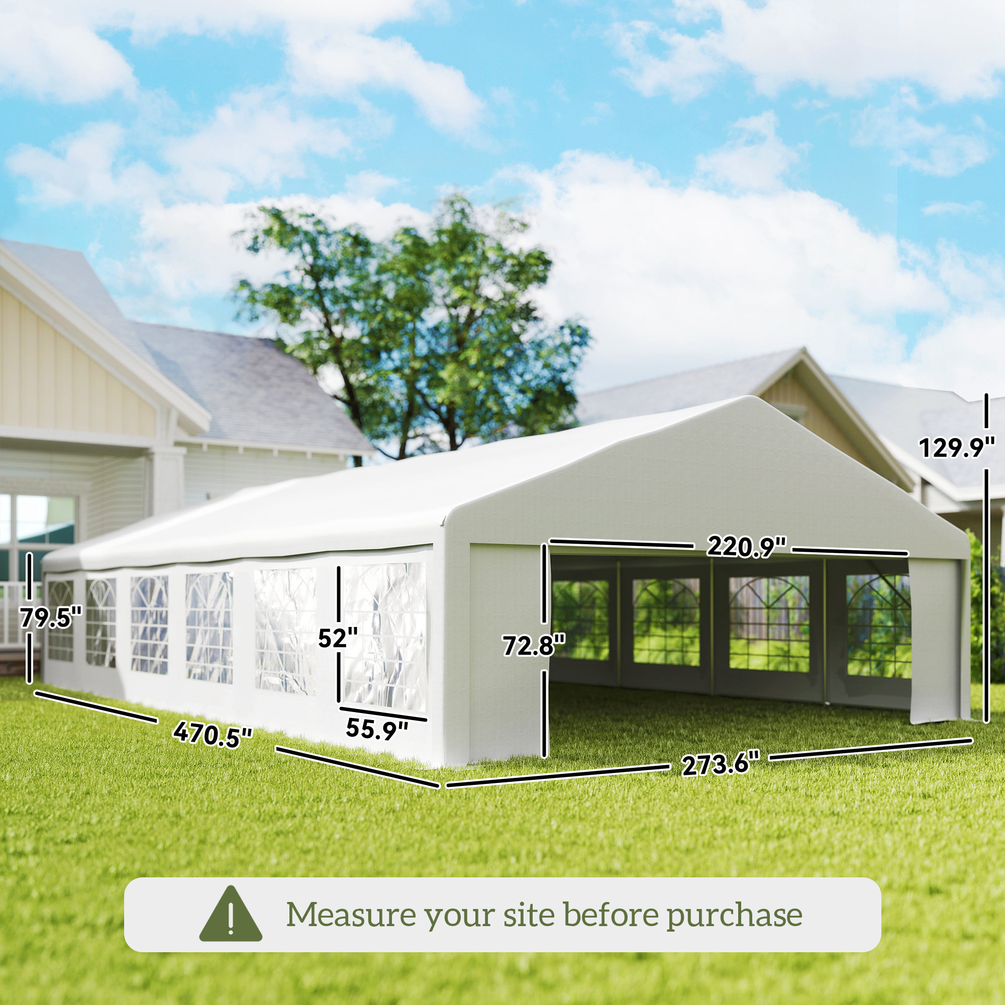  23' x 39' Large Outdoor Carport Canopy Party Tent with Removable Protective Sidewalls & Windows, White